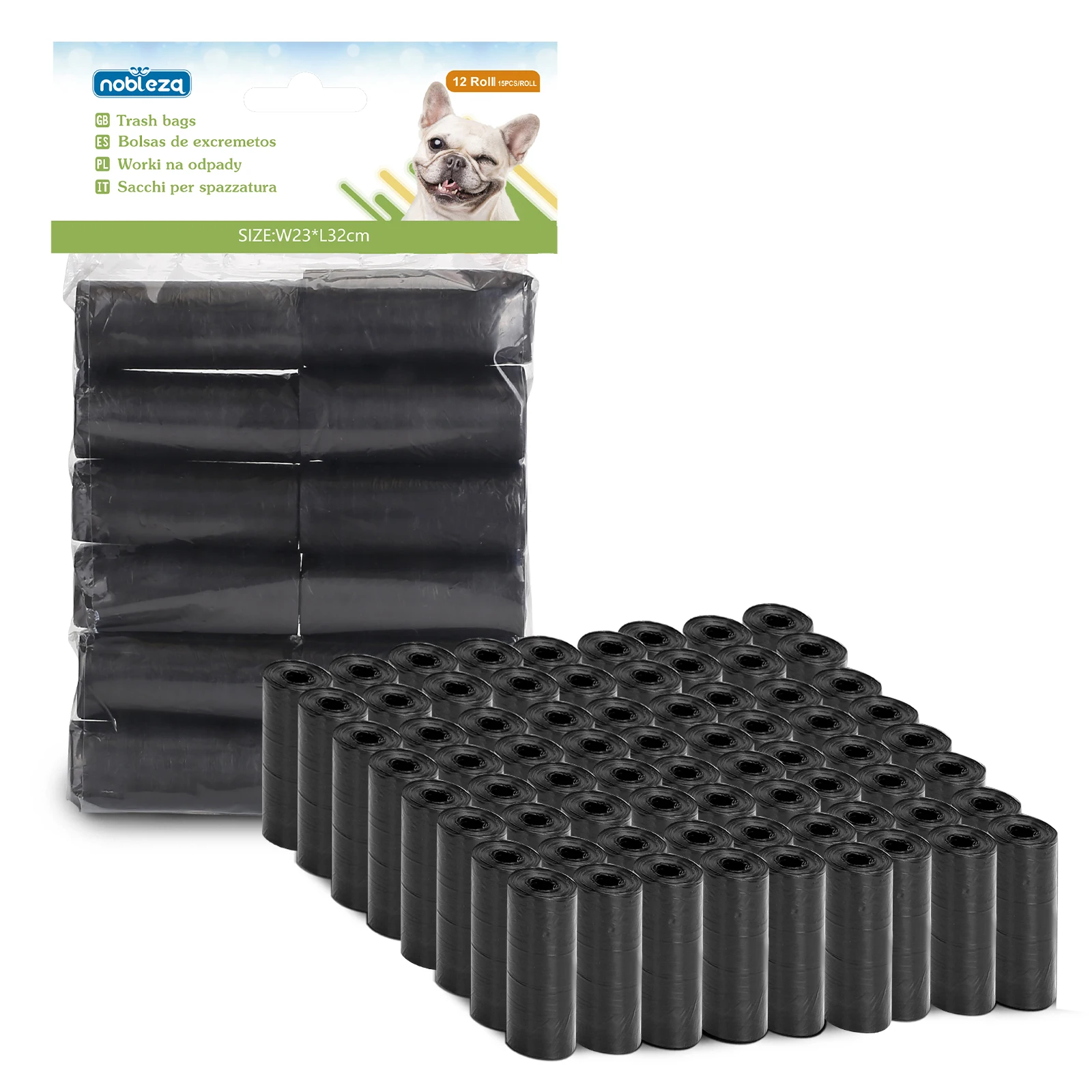 Nobleza Bolsas Caca Perro, 1080 Unidades Bolsas Excrementos Perros, Extra Grueso, Fuerte y a Prueba. 12 Rollos por Pack, 72 Rollos