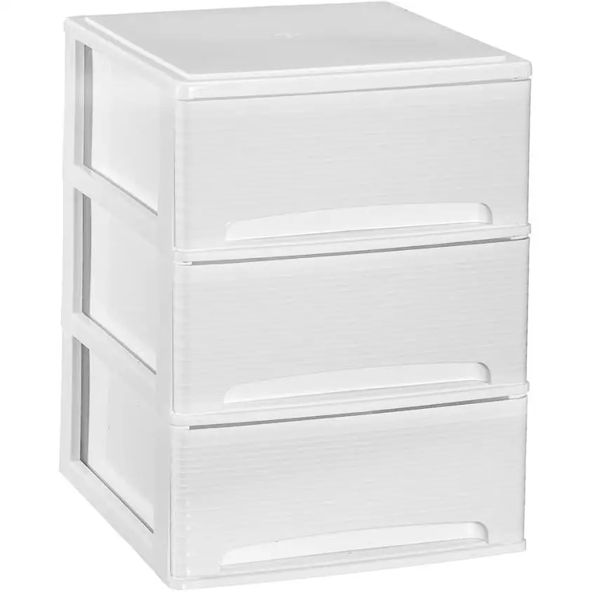 COM-FORT HOUSE  Cajonera Apilable de Plástico  Modelo Lineas  Color Blanco Cajones de Almacenamiento Modular