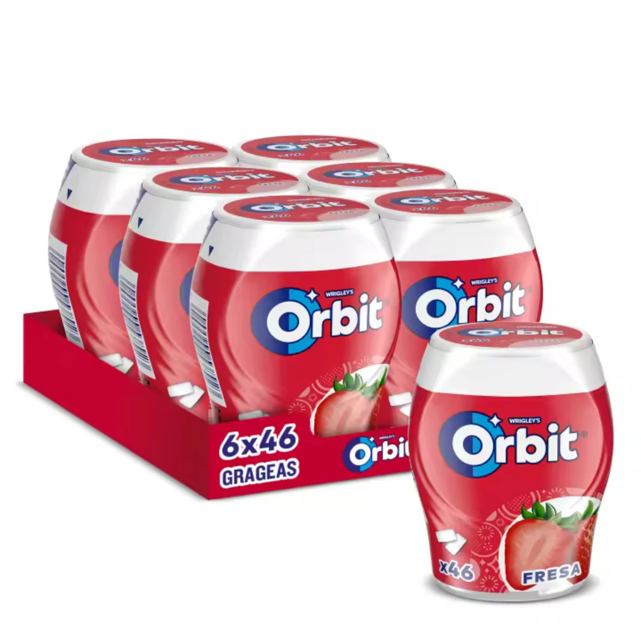 Orbit Botes Chicles Sin Azúcar de Fresa en grageas, 6 x 46 uds