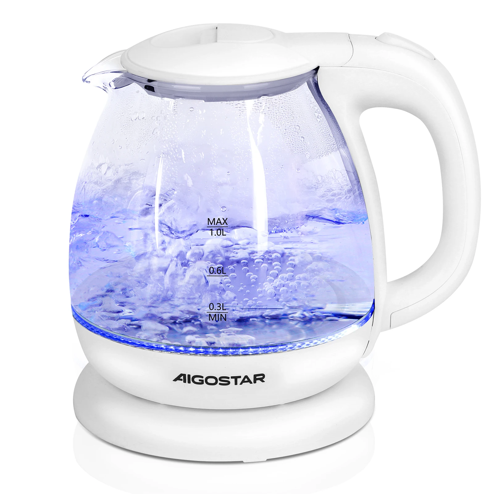 Aigostar Hervidor De Agua Eléctrico - Vidrio De Borosilicato, Iluminación Led, Rápida Ebullición. Protección Contra La Ebullición En Seco. (1L, 2200W)