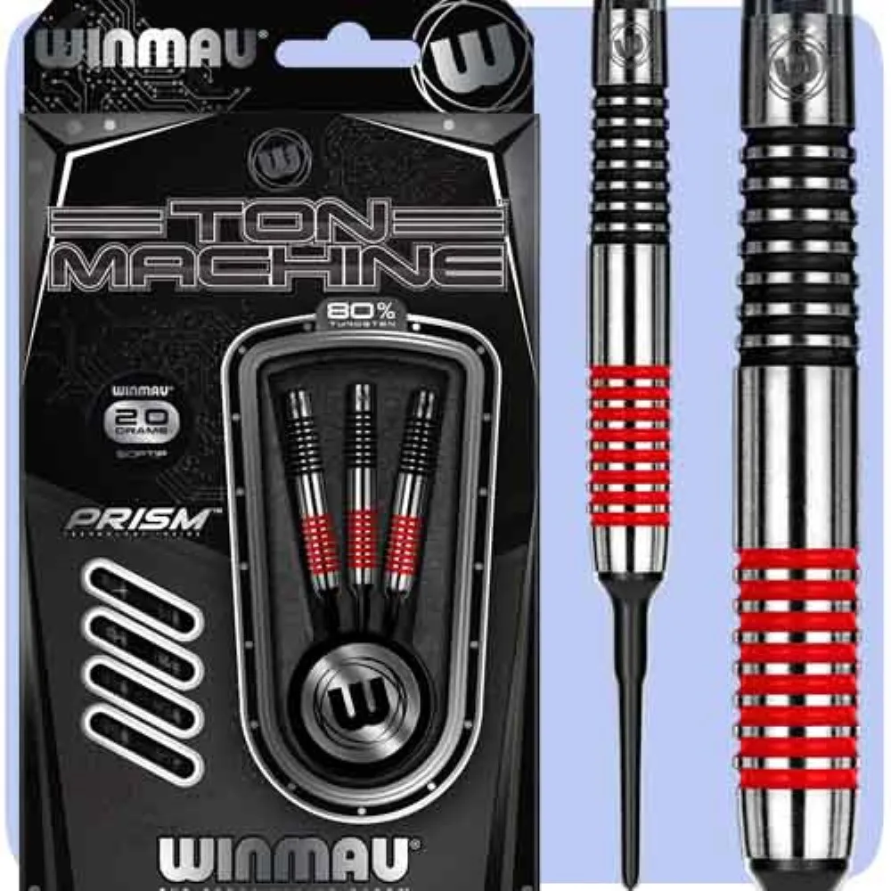 Winmau Darts Ton Machine Darts Darts 20gr 80% 2423.20 brand, Winmau, thread type, 2BA/4mm, tip type, 2ba 4mm soft tip, weight, 20.0gr, barrel length, 46-50mm barrel diameter 6.0-6.5mm Material 80% tungstenodards darts tip plastic Winmau tip