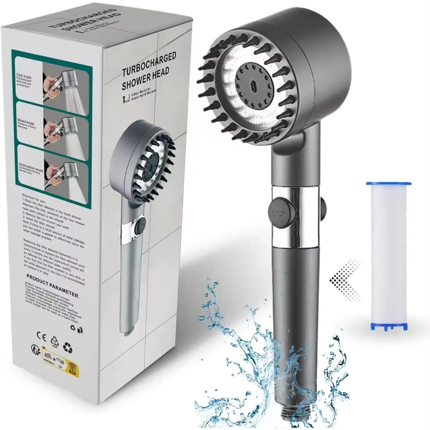 Shower head Spa massage function, shower head with anti-calcifying filter, 3 SPA modes, powerful filtration system, ABS Material, easy installation. Clarisa Moreti