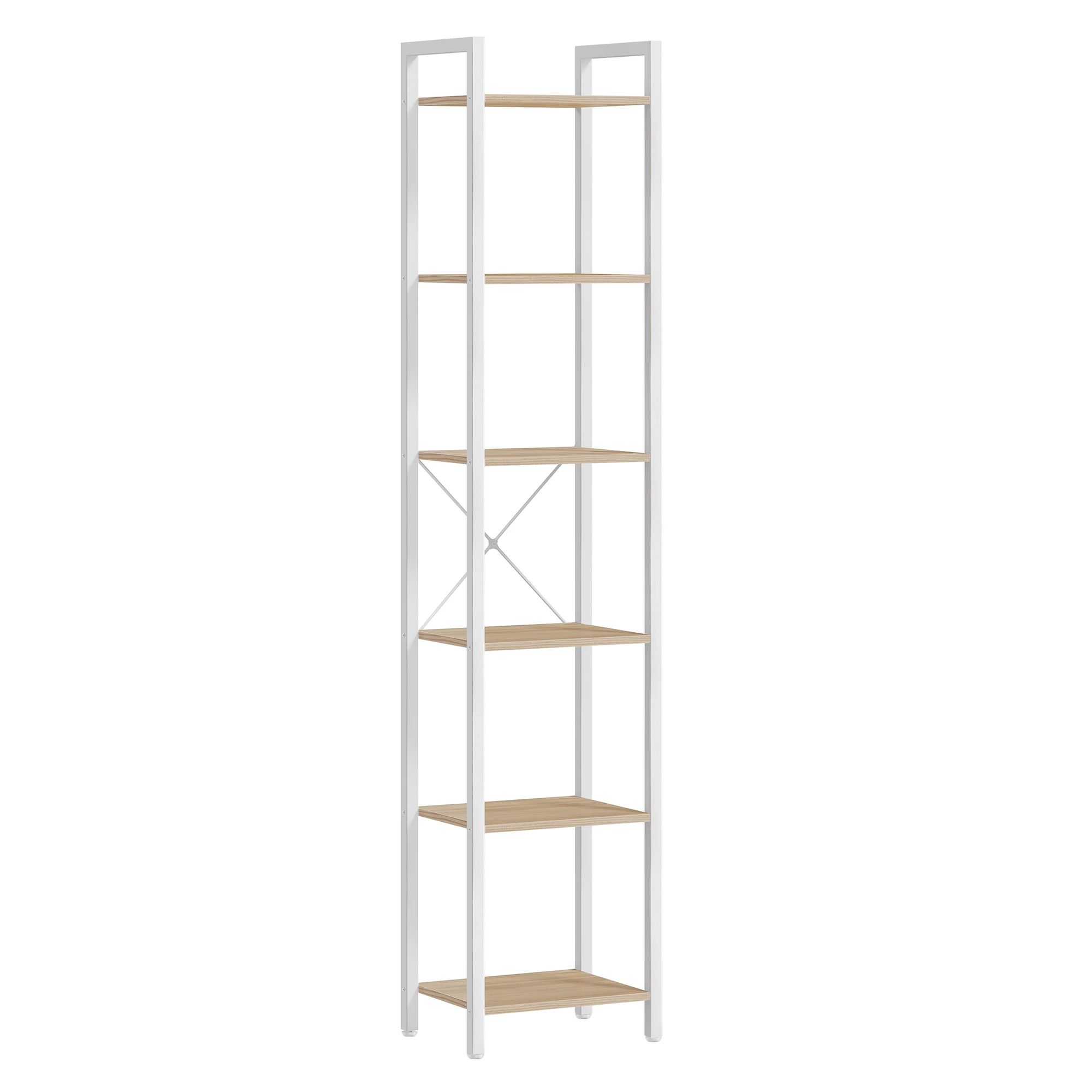 VASAGLE Librería de 6 Niveles, Biblioteca, Estantería para Oficina, Estudio, Sala de Estar, Dormitorio, 30 x 40 x 186 cm, Industrial, Beige Natural y Blanco Mate