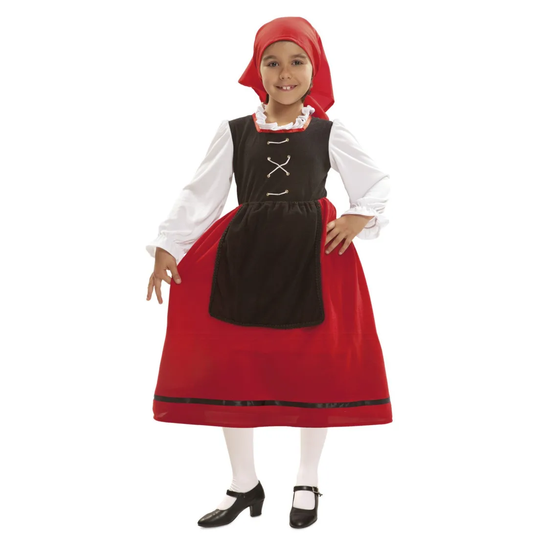 Viving Costumes - Disfraz de Pastora Roja para Niña - Navidad - Funciones del Colegio - Cabalgatas - Incluye Pañuelo y Falda