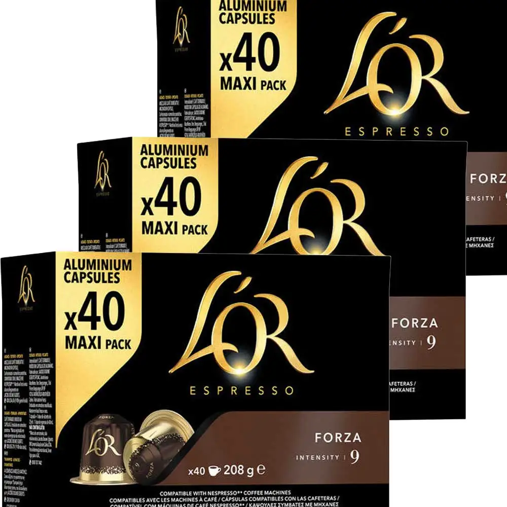 3 cajas de Ristretto Forza L'or 40 Cápsulas Maxi Pack compatibles Nespresso Intensidad 9