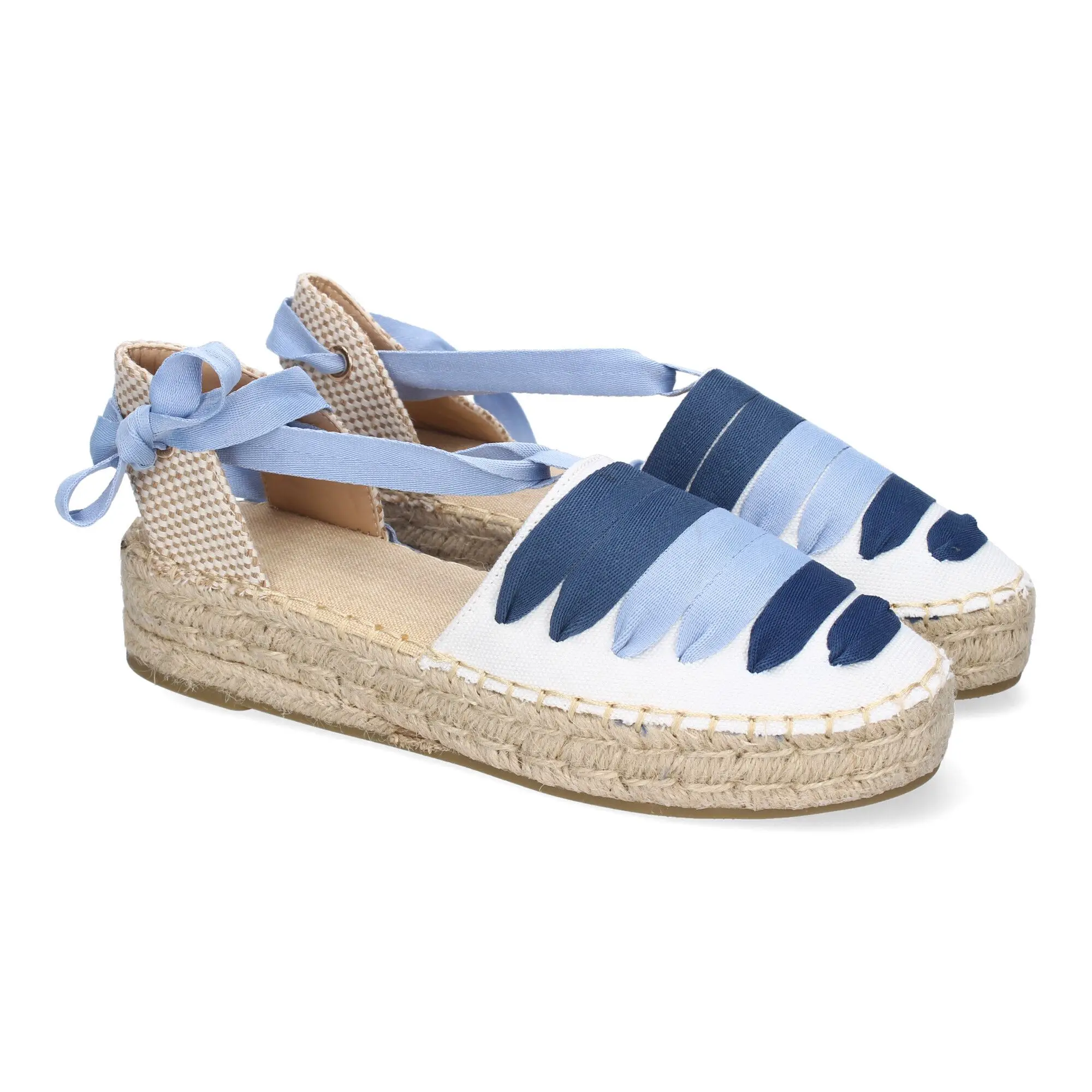 PuntoSalao Alpargatas planas en yute estilo valenciana para mujer color azul 3U27