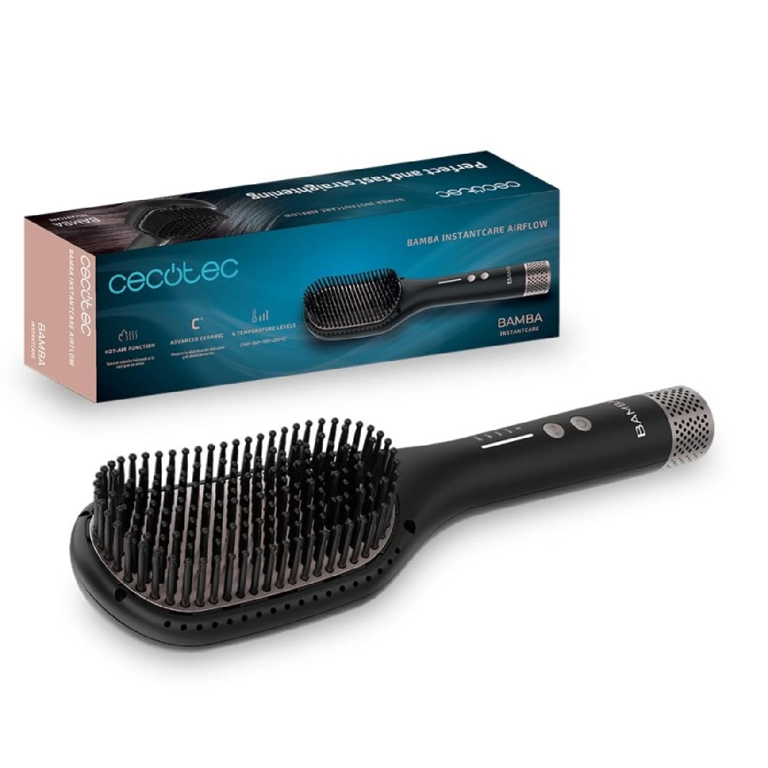 Air straightener brush Bamba InstantCare AirFlow function 98 W, ceramic coating, 4 temperature levels, fast heating, automatic shutdown