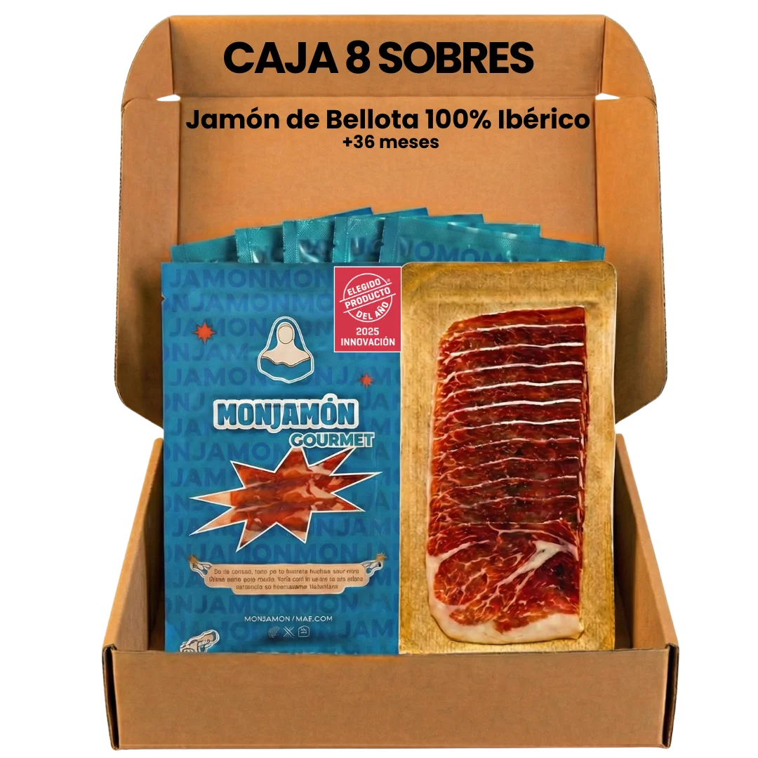 8 SOBRES JAMÓN DE BELLOTA 100% IBÉRICO +36 MESES PREMIUM  |  Añada 2023- Pata Negra Loncheado| 80gr/ud  [Elegido Producto del Año 2025]