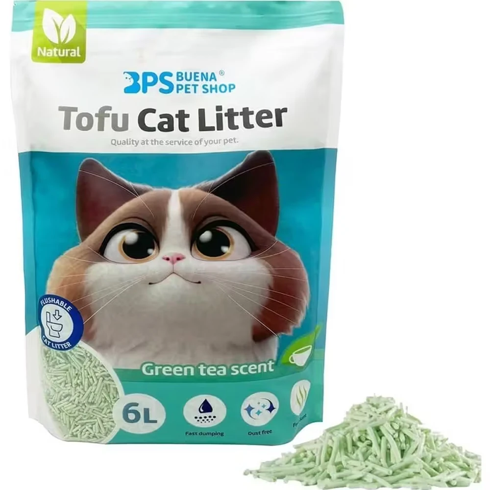 TopRed | Arena para Gatos BPS Tofu Aglomerante 6L, Sin Polvo, Aromas Original/Talco/Té Verde/Limón/Lavanda, Biodegradable, Fácil de Compactar, Eliminable por Inodoro - Ideal para Mascotas Sensibles