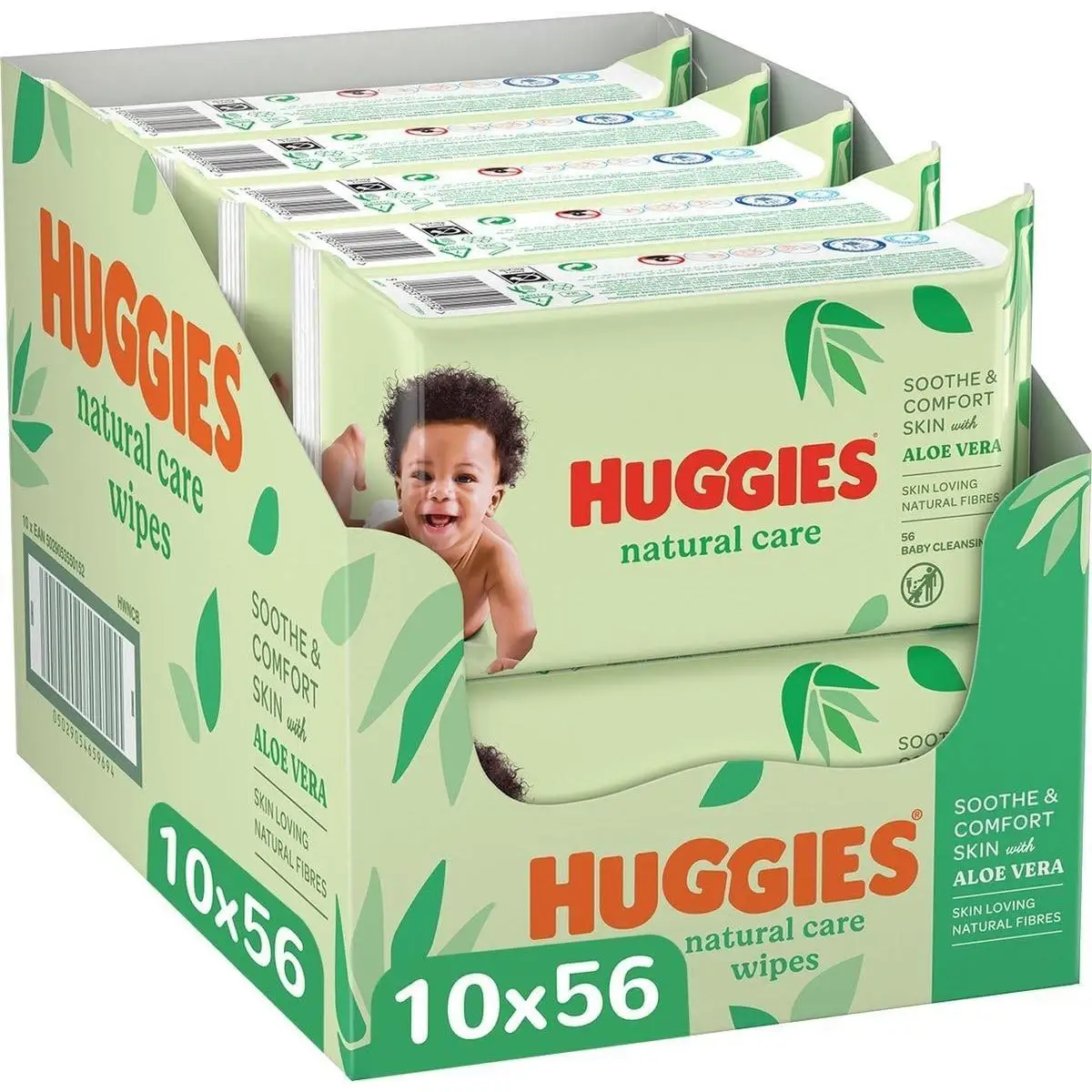 Toallitas Huggies Natural Care para Bebé - Aloe Vera - 99% Agua y con Aloe Vera - 560 toallitas - PACK Especial 10 x 56 Toallitas Aqua Aloe Huggies