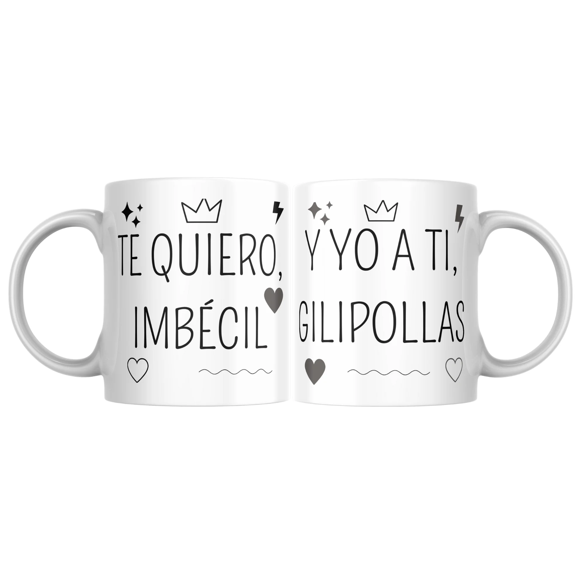 Tazas de Cerámica Pack Te Quiero Imb*cil y Yo A Ti Gilip*ollas - Regalo Original para Parejas - Apta para Lavavajillas y Microondas - Marca SANGOIMPRESS