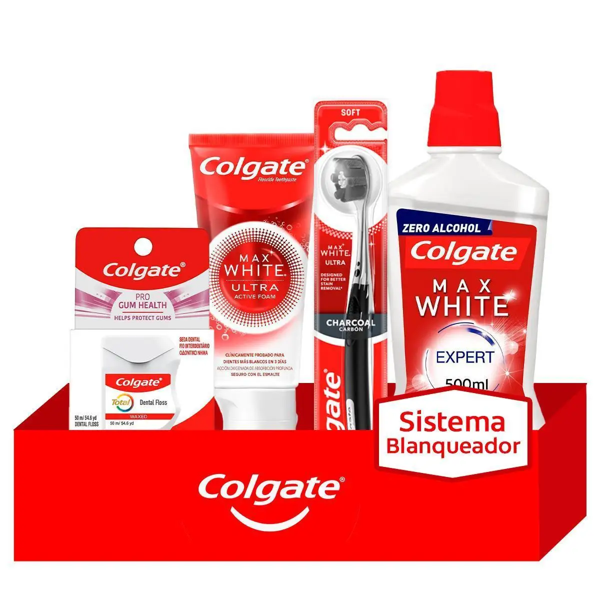 COLGATE Rutina de blanqueamiento Max White para dientes más blancos: pasta de dientes, cepillo de