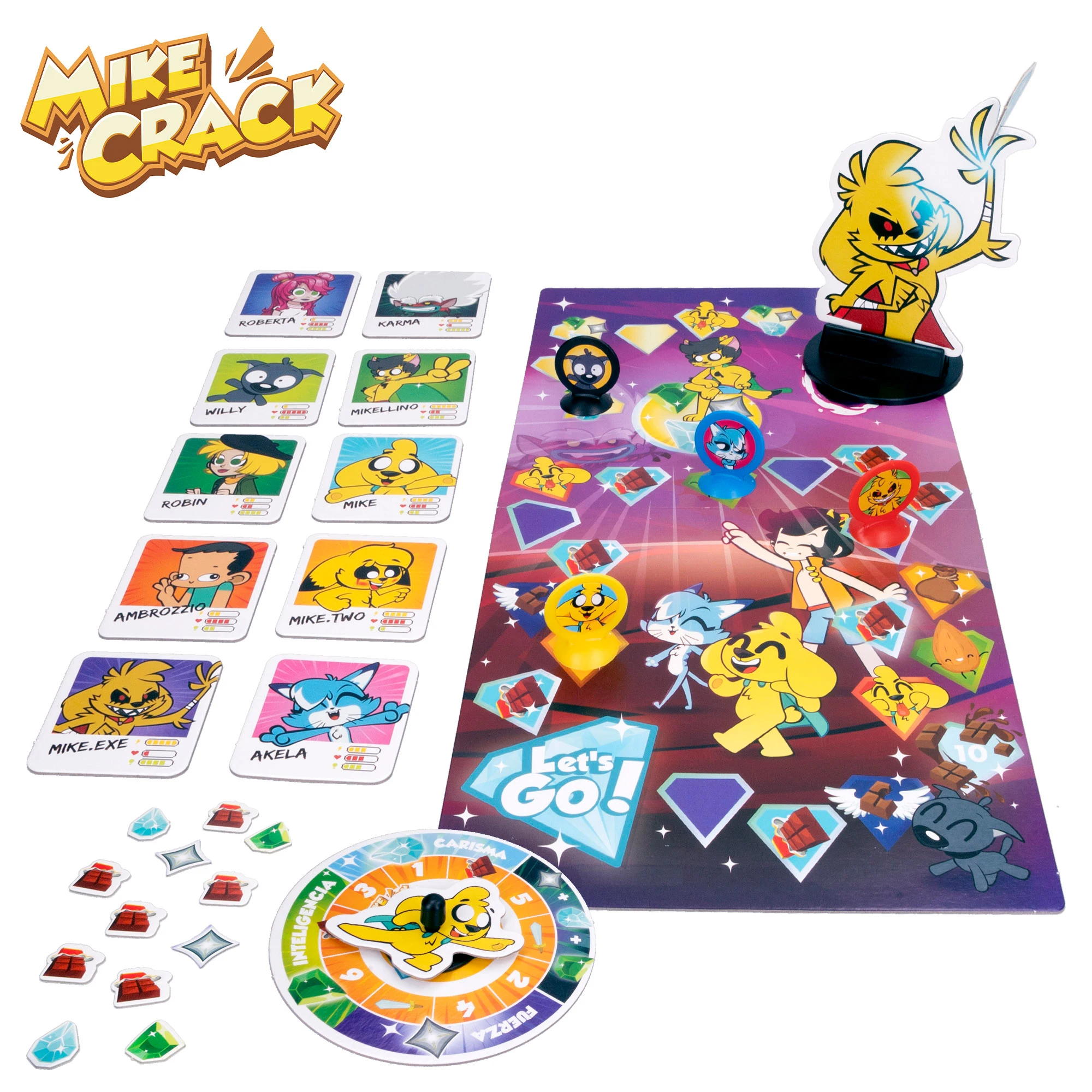 Mikecrack Official Board Game "Los Cristales Legendarios" for 2-4 Players, Easy to Learn Adventure Game for Ages 6+, Includes Board, Markers, Spinner, Challenges, and Figures, Ideal for Family Fun and Social Interaction.
