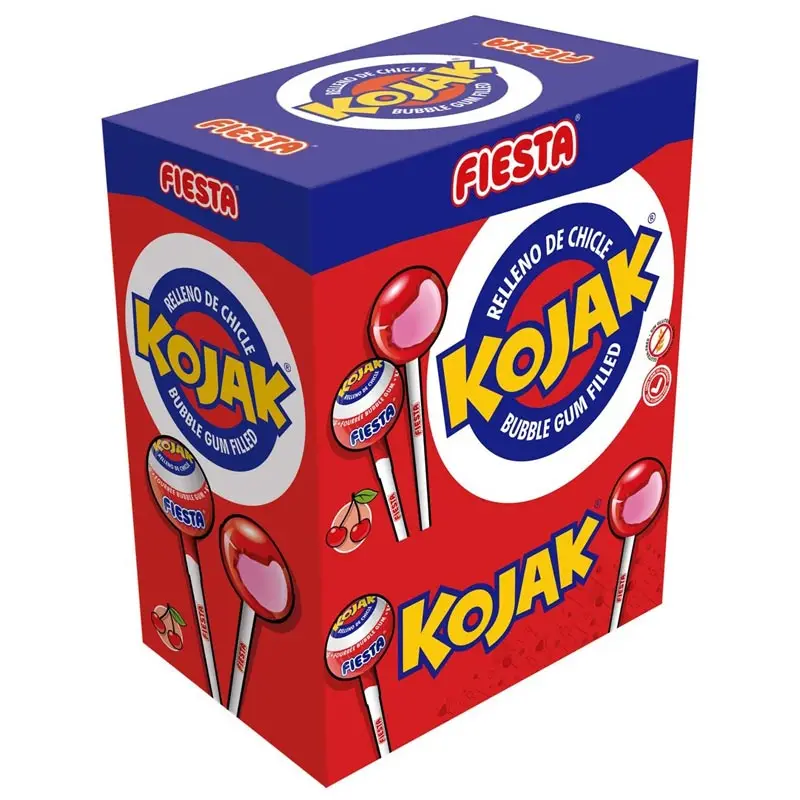Kojak Cereza Chupa Fiesta 100 Unidades sin Gluten, sin Lactosa, apto para veganos, ideal para disfrutar sin alérgenos