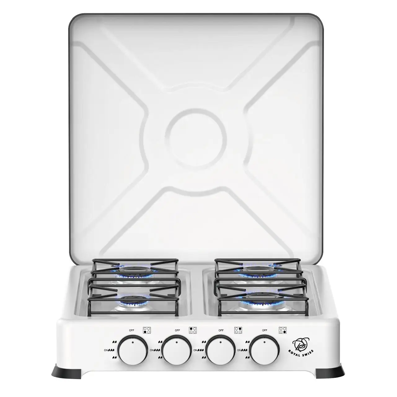 royal swiss - Cocina de gas de 4 quemadores con tapa  Parrillas esmaltadas, seguridad de corte de gas
