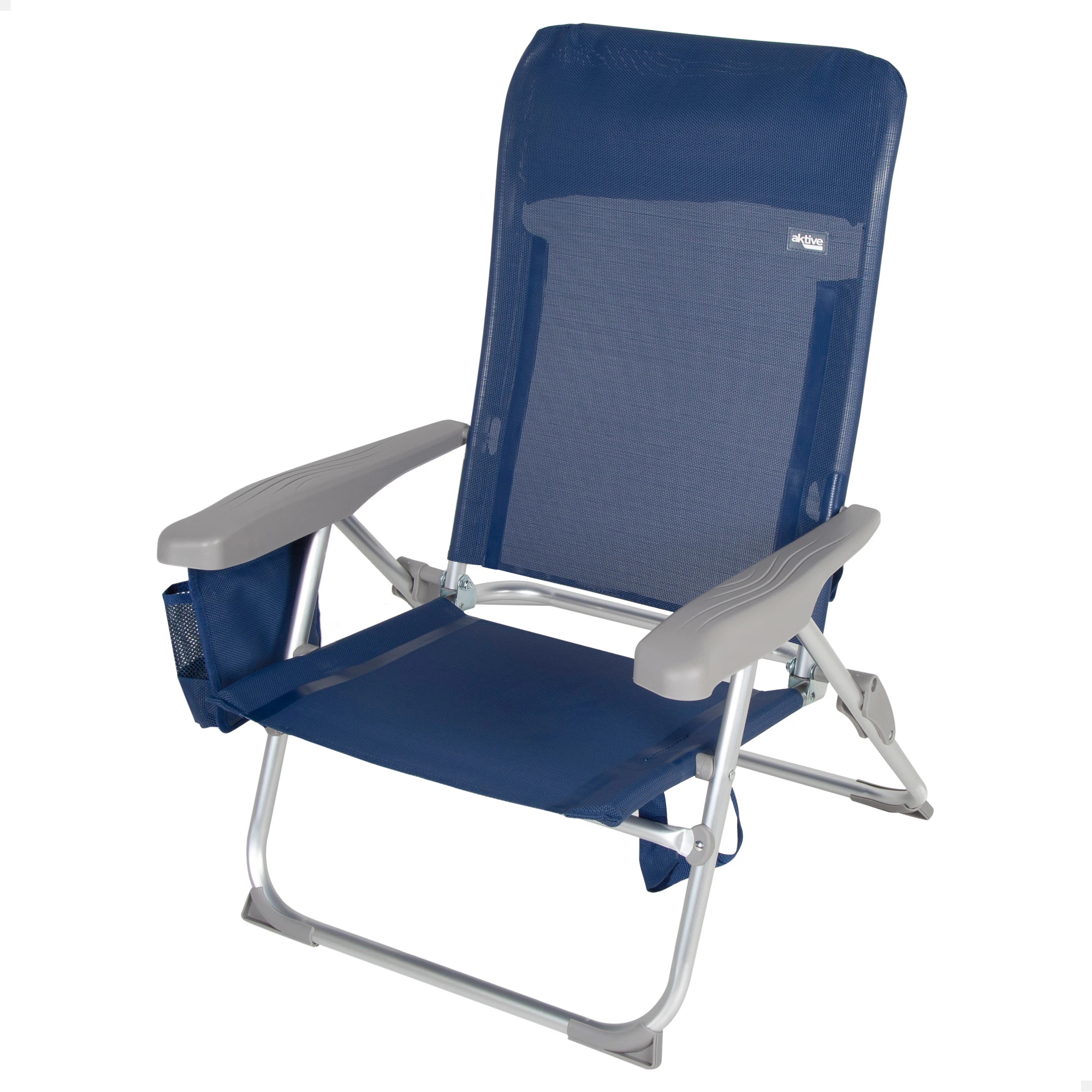 Aktive - Silla de playa plegado extraplano slim, muy compacta, multiposición, con cojín y bolsillo, con asa para fácil transporte, 6 posiciones, medidas 47x58x87 cm, de aluminio, antivuelco
