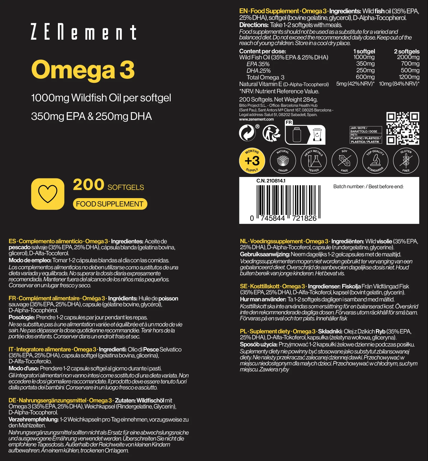 Omega-3 wild fish oil 1000mg 35% epa i 25% dha - 200 soft capsules zenement #4