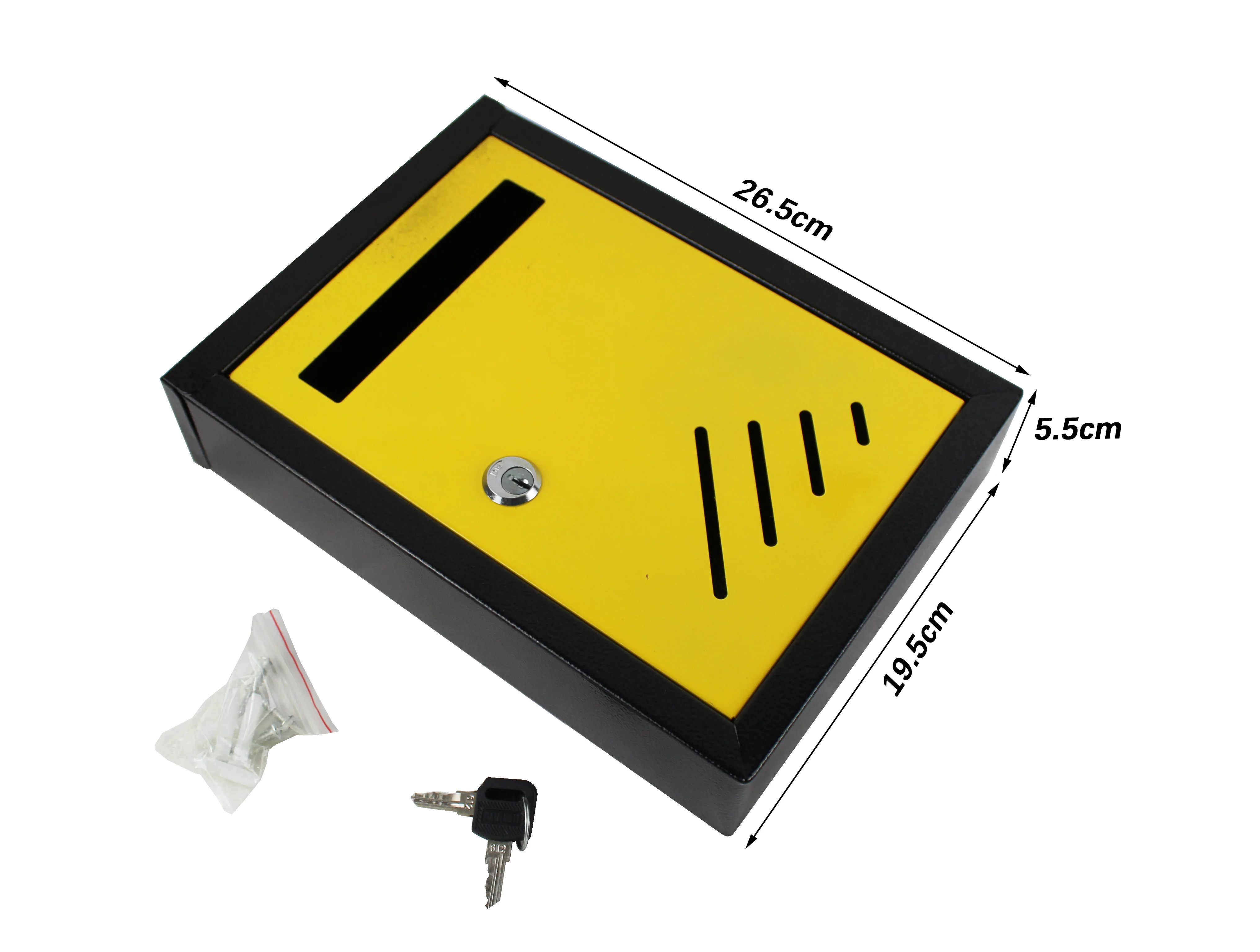 Metal outdoor mailbox with lock and keys yellow color 26.5x19.5x5.5cm.