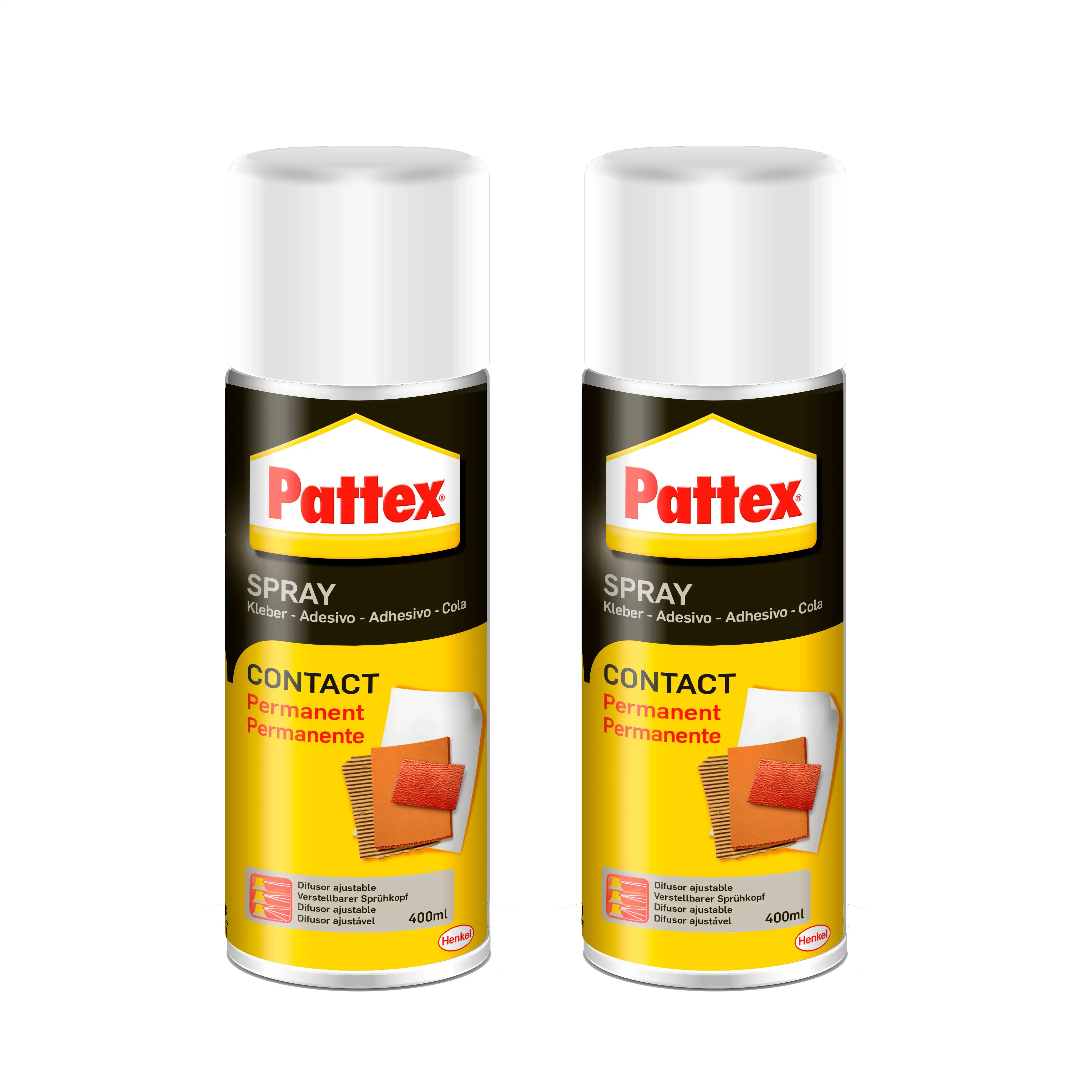 Pack de 2 Pattex Contact Spray, cola de contacto permanente, pegamento spray de base disolvente, pegamento fuerte para trabajos de bricolaje y reparación, 1 bote x 400 ml