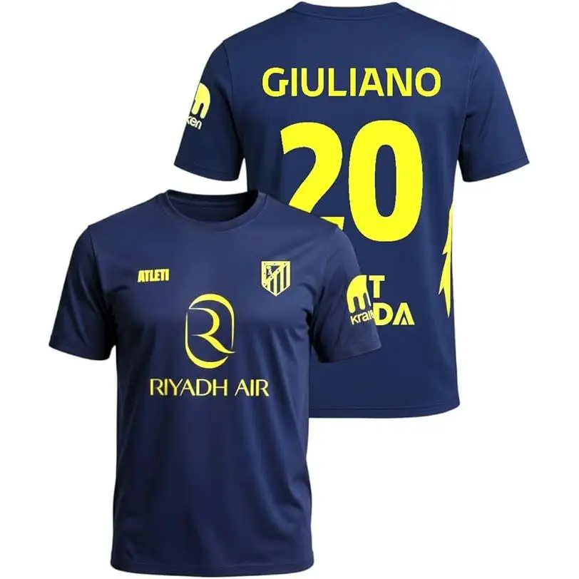 Atletico de Madrid - Camiseta Segunda Equipación 2025‑2026 | Réplica Oficial Giuliano 20 | Azul Marino y Amarillo | Corte Clásico | Tejido Transpirable