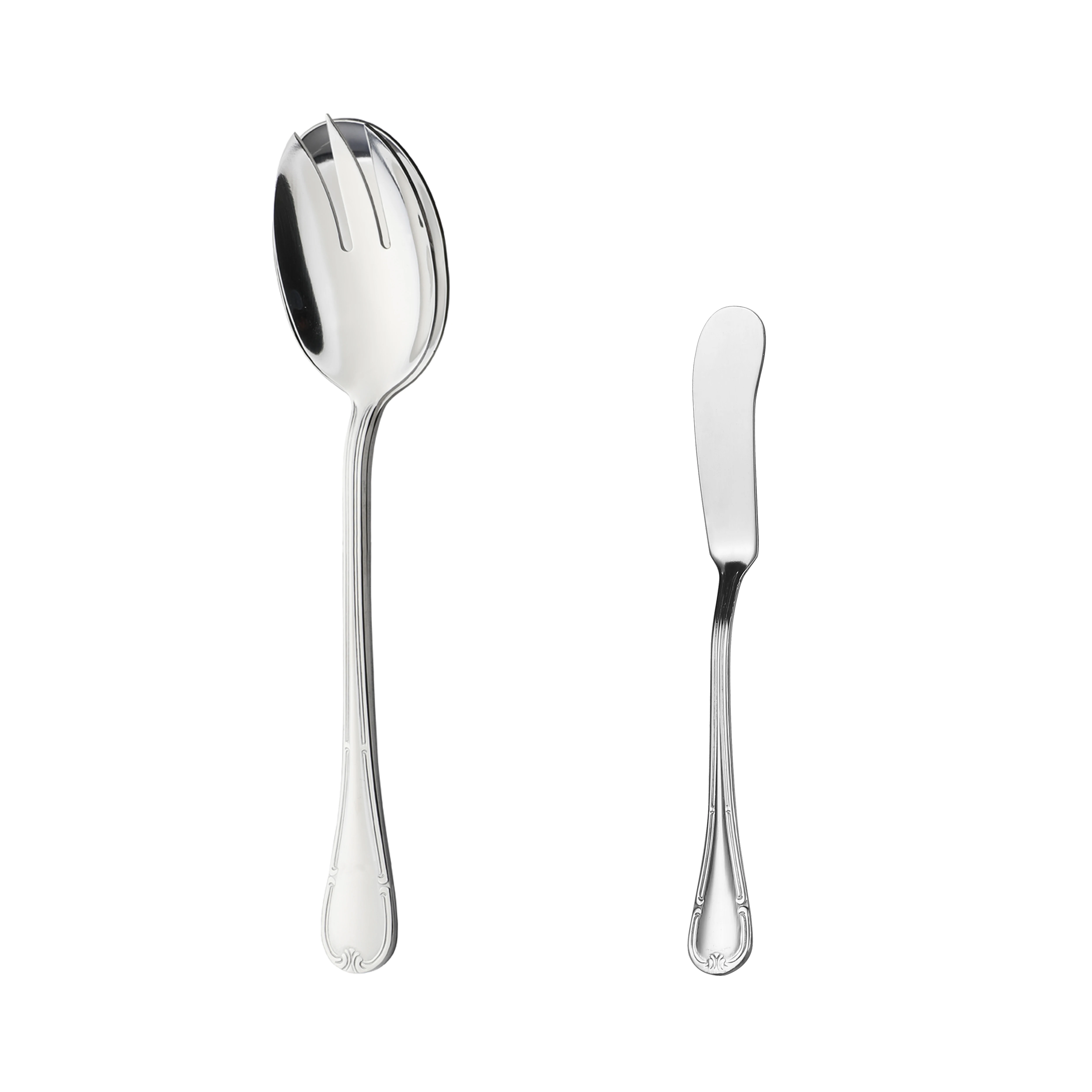 Mr.Spoon Serie Flores,Set Cubiertos ensalada y Cuchillo mantequilla 2, 6, 12 o 48 piezas,Acero inoxidable18/0,Económico y funcional,Set Cubiertos ensalada210mm,Cuchillo mantequilla165mm,Mango