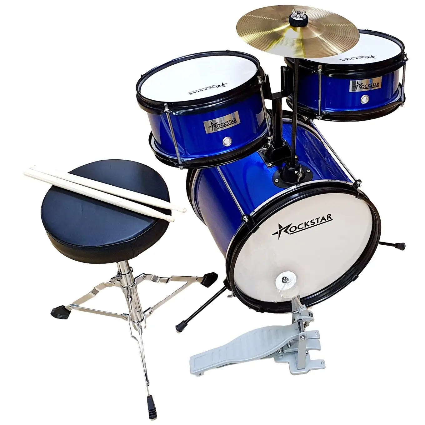 ROCKSTAR MUSIC-children's drums JDS1043B-tunable Musical instrument with bass drum Pedal, stool and drumsticks-exceptional sound quality. Dimension: 50cm wide, 90cm Bottom, 75cm high #1