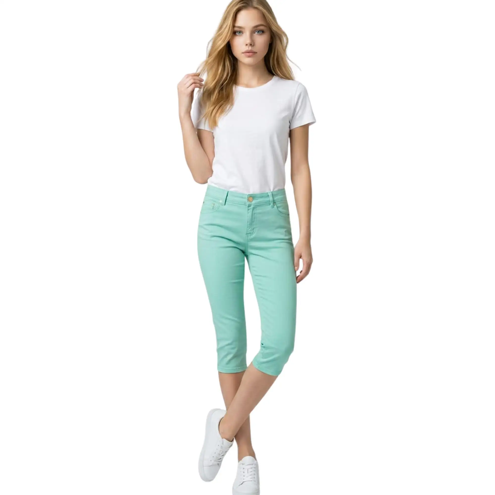 Bermuda vaquera larga de algodón con tiro bajo y cinco bolsillos. Diseño cómodo y versátil para crear looks urbanos y casuales.- REF : AQ367-37