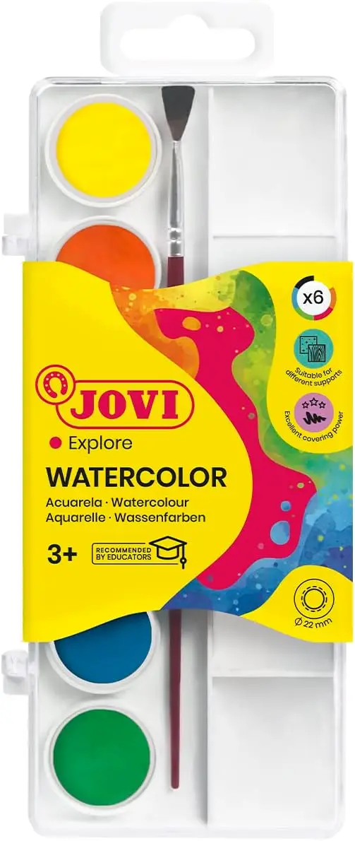 Jovi school waterel set - up to 24 colors ideal for school use or starting in the watercolor art - includes gift brush - plastic case