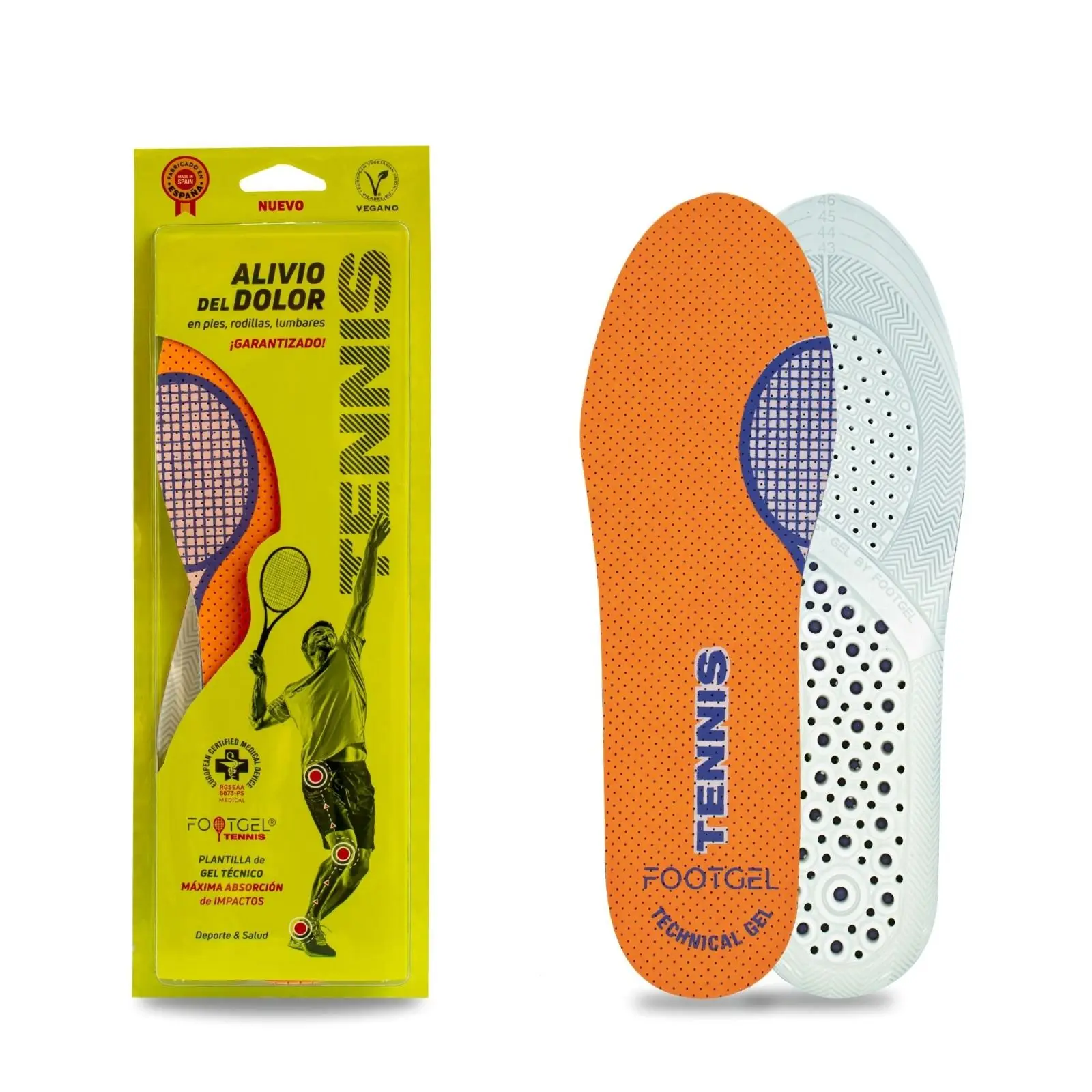 Footgel - Plantilla para TENNIS - Certificación Sanitaria de Grado 1 - Alivio del Dolor en Pies - Amortiguación 34,4%