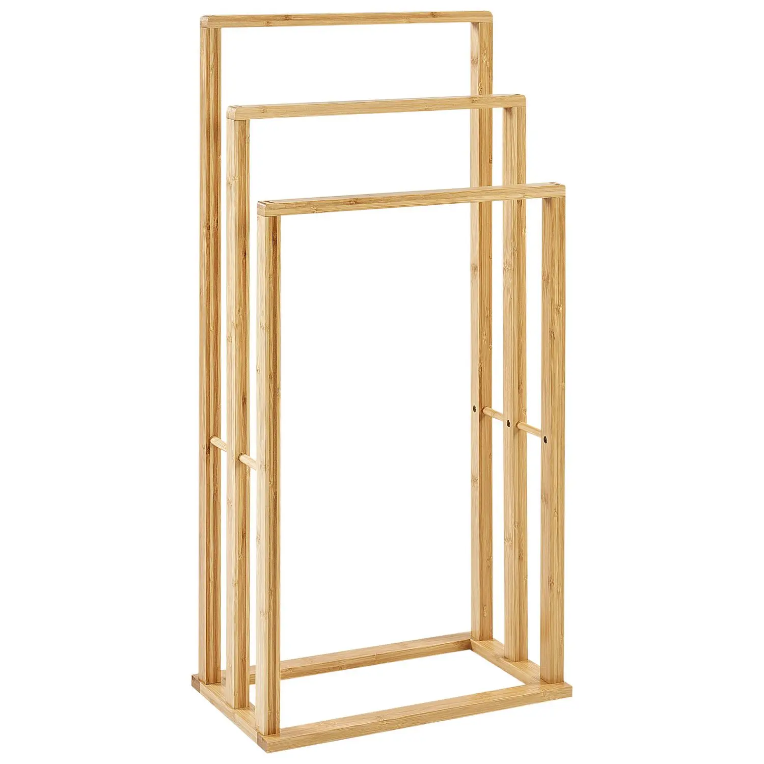 Toallero de Baño de Madera de Bambú 81x42 cm con 3 Raíles - Estante de Baño Múltiple en Madera Clara - Madera Clara Toallero de Pie Natural de Bambú