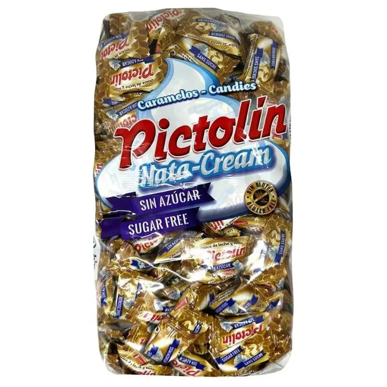 Pictolín Dulce de leche y nata sin azúcar - Caramelo de nata sabor dulce de leche sin azúcares con edulcorantes - Bolsa de 800gr . APTO PARA DIABETICOS.
