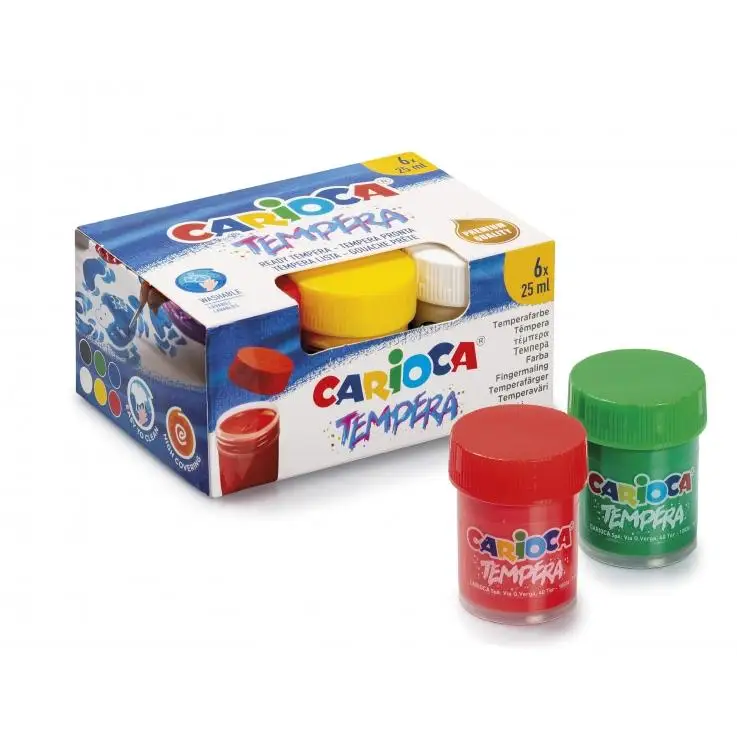 Carioca 6-glass Pack of Tempera-Super-washable colors-high power covering-applies to porous materials