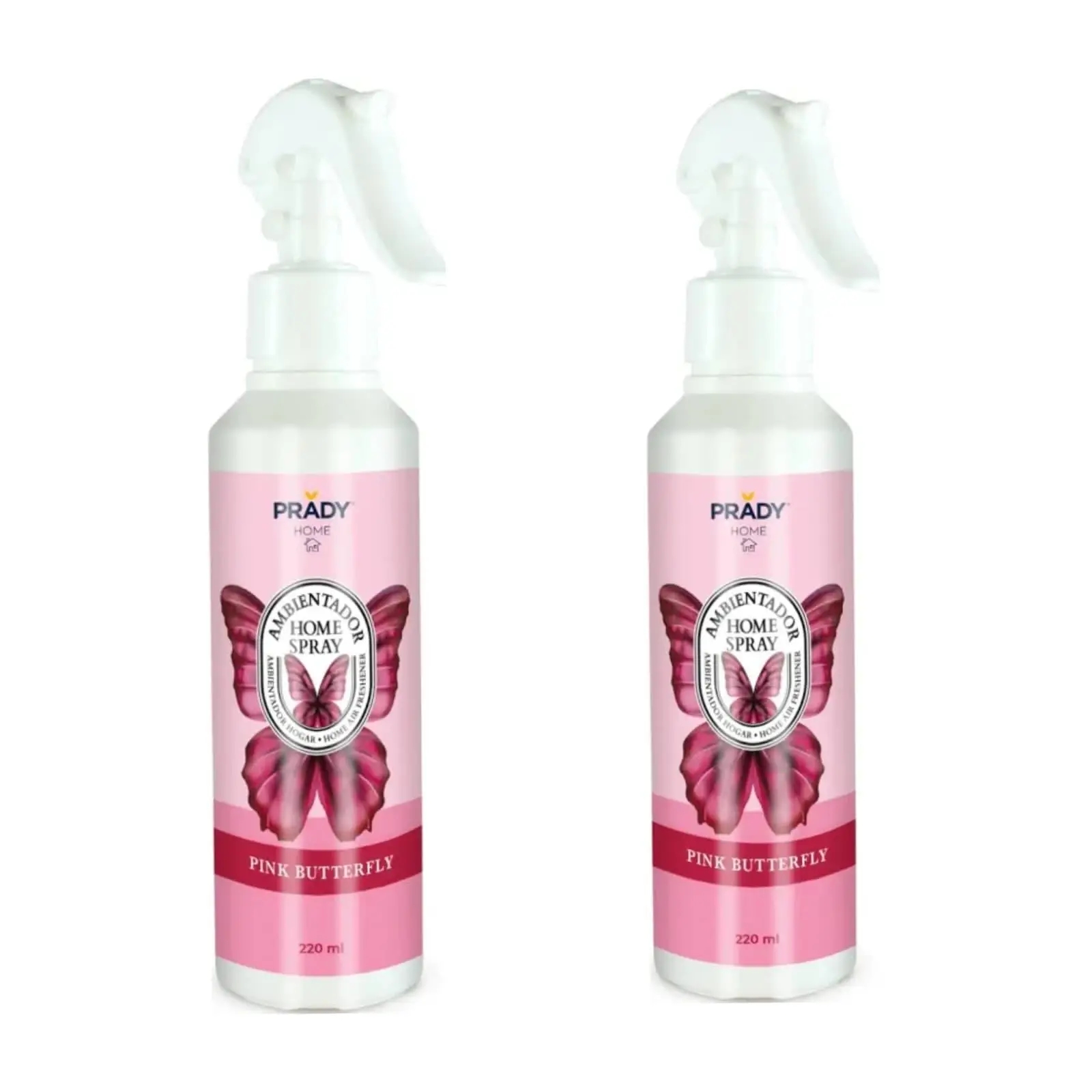 PRADY Ambientador Home Spray Pink Butterfly 2 Unidades 220 ml Aroma Duradero y Agradable para Casa Oficina o Auto Elimina Malos Olores