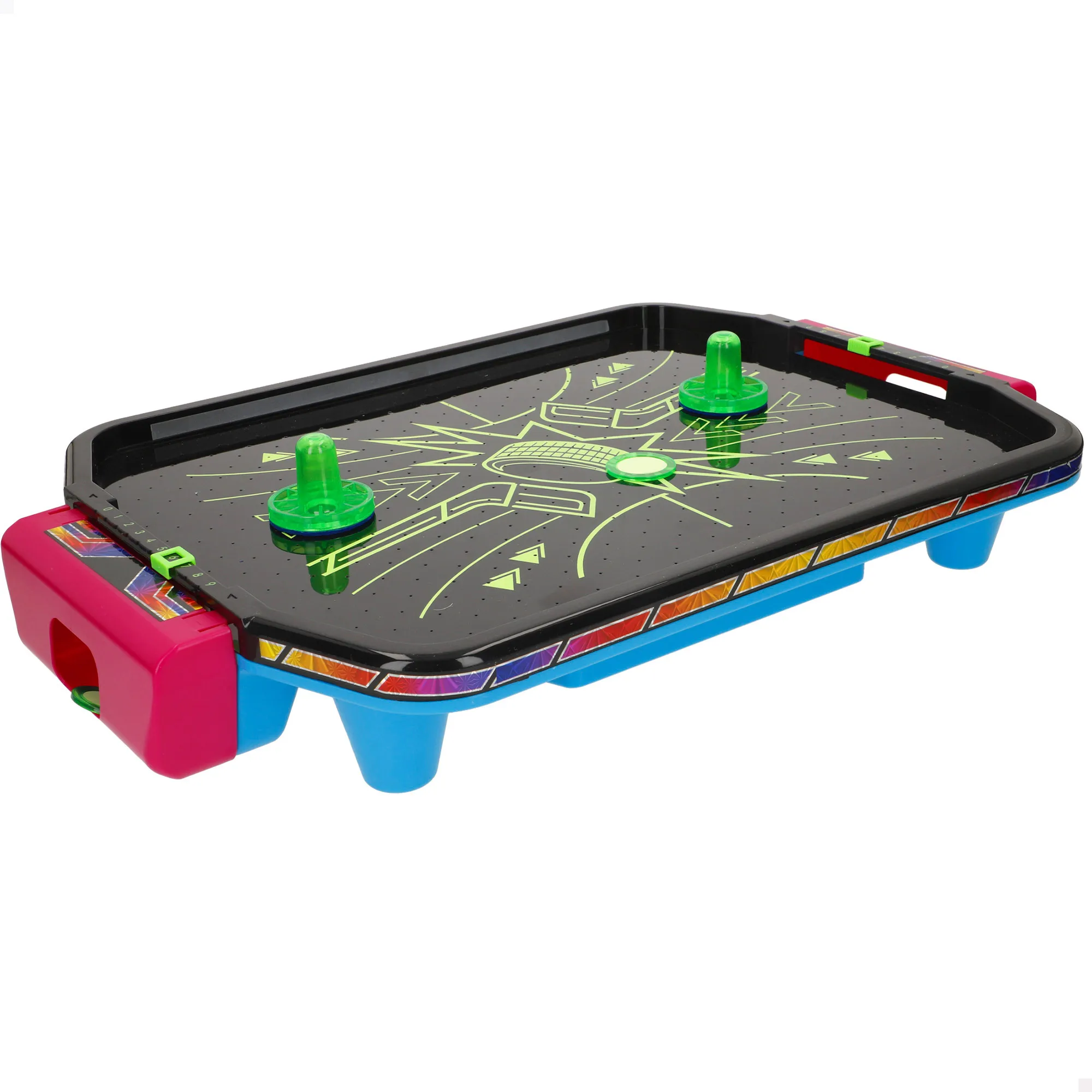 CB Games - Air hockey de sobremesa neón, estructura de 40 cm, plástico resistente, 2 palas, 2 discos, 2 jugadores, juegos de mesa, juguetes para niños, diversión en familia, mayores 6 años
