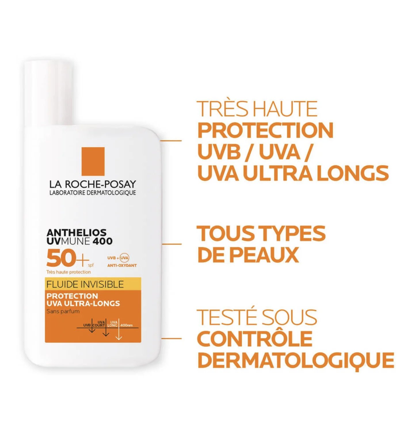 La roche-posay - anthelios uvmune 400 invisible fluid sun cream without perfume spf 50+