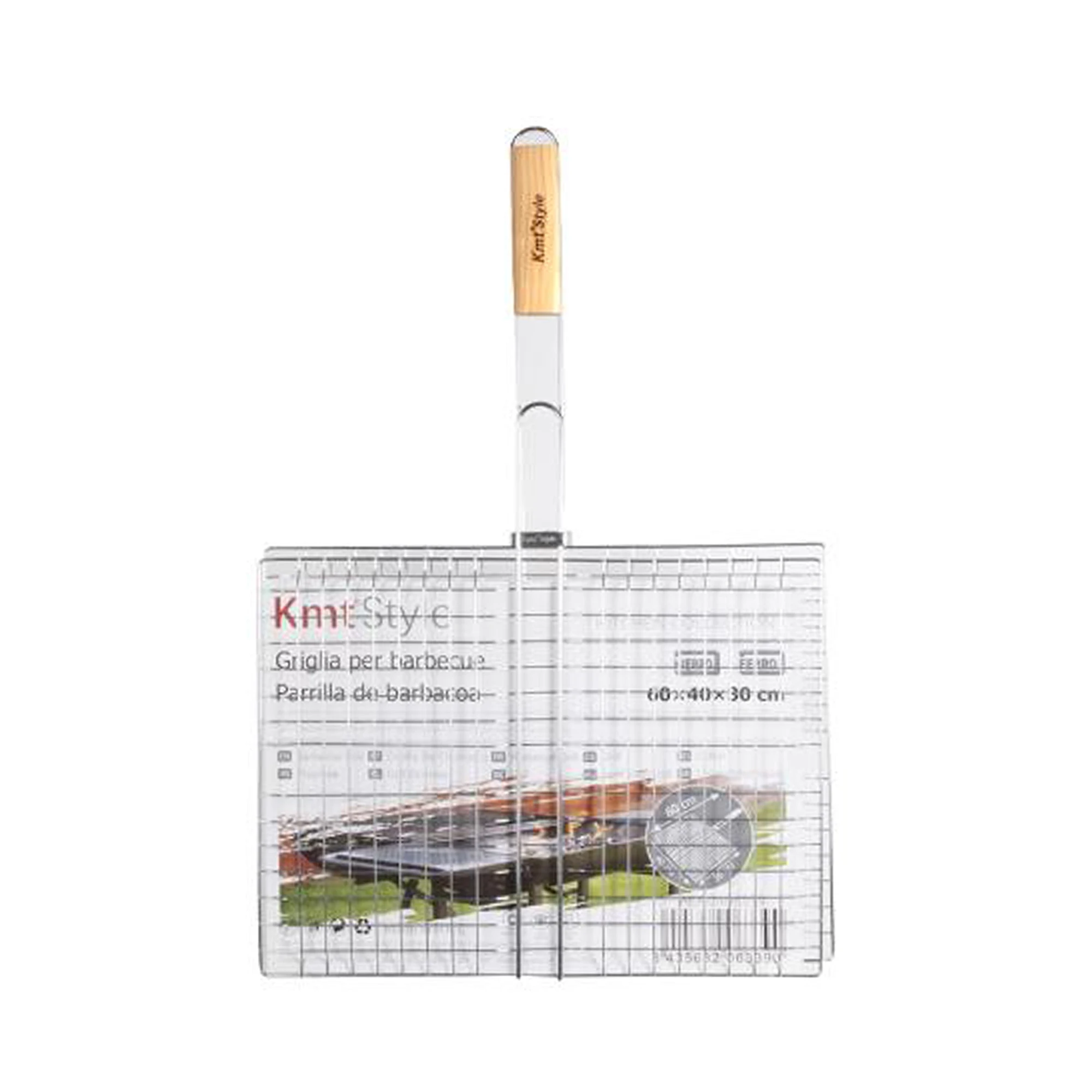UD - Rejilla para Barbacoa de Acero Inoxidable con Mango de Madera – Estilo normal 22-40x31-40CM – Parrilla Antiadherente para todo– Kmt Style
