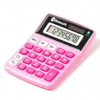 Calculadora Bismark 8 dígitos rosa, funciones básicas y memoria, ideal para escuela y oficina