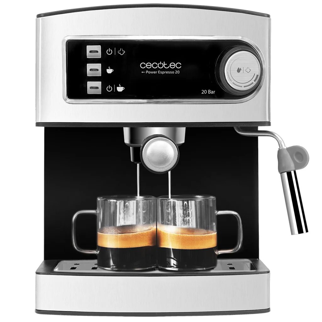 Cecotec Power Espresso 20 Espresso coffee machine 20 bar 850 W vaporizer 2 cups surface heating cups light indicators stainless steel