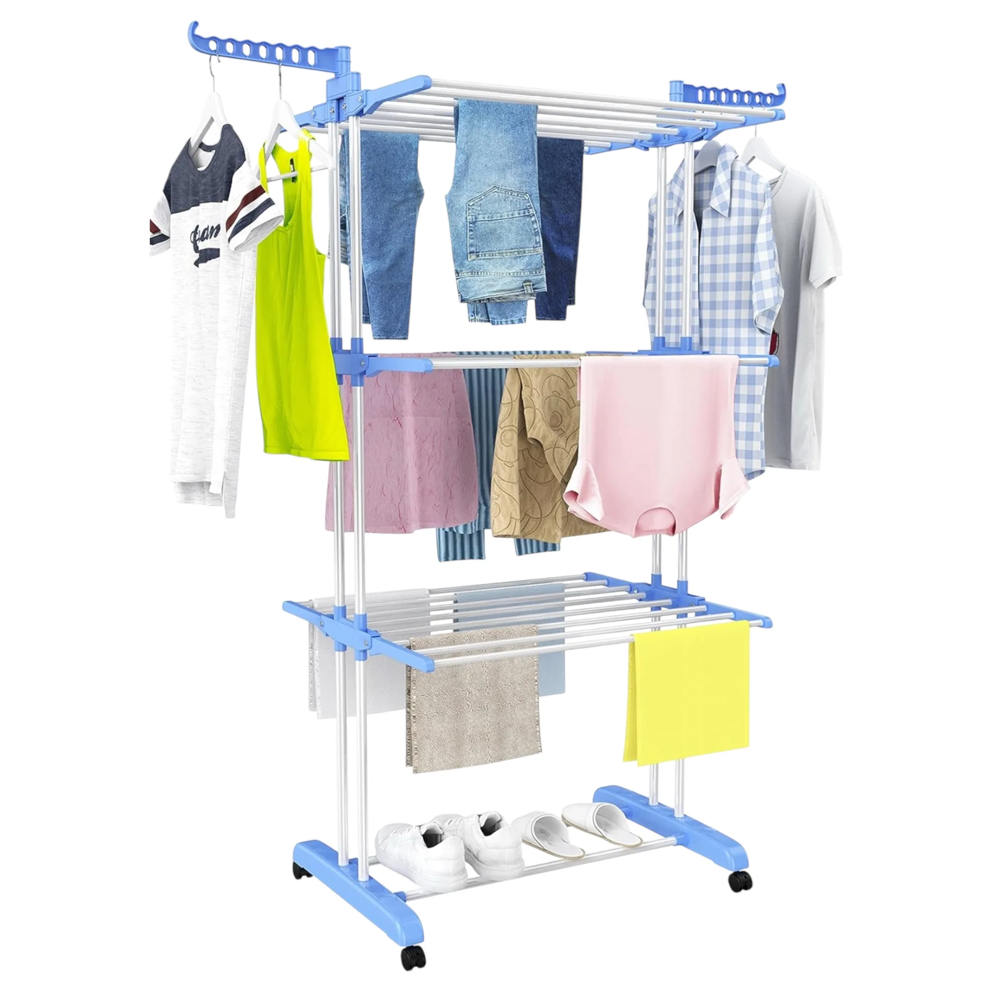 Livex Mikomika Stainless Steel Folding Clothesline, 4 Levels with Side Wings,