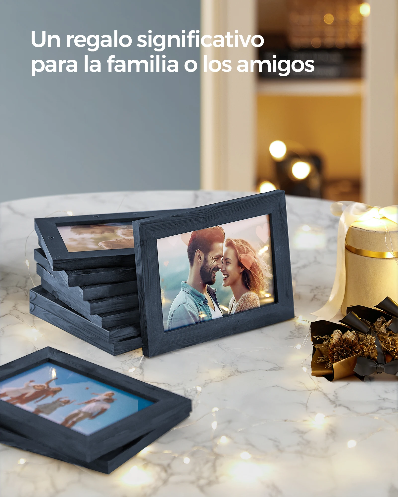 Songmics photo frame collage, 10 10x15cm photo frames, photo frames for wall, multiple frames, wall decor, navy blue/natural beige/cloud white/rustic brown/ink black