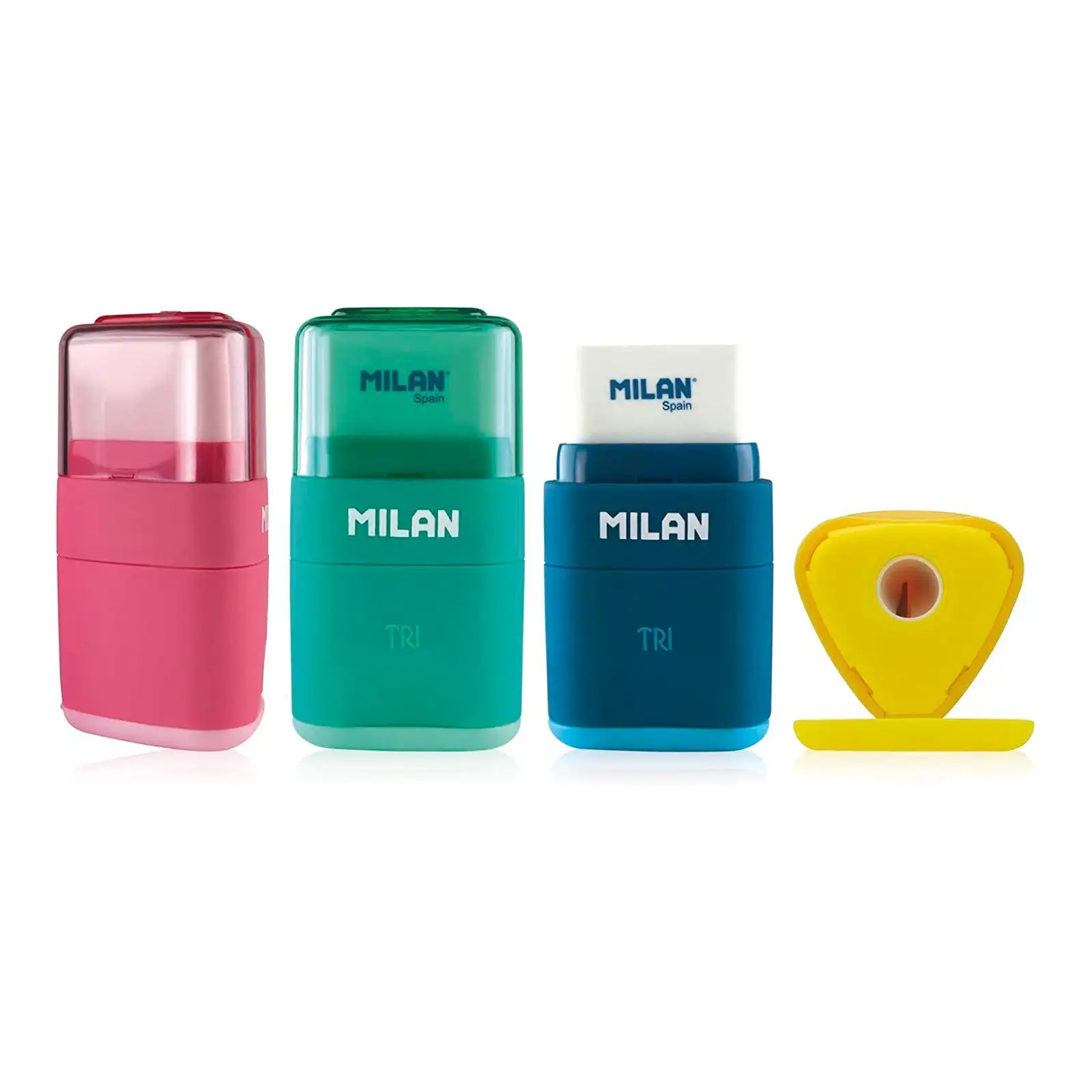 MILAN TRI - Afilaborra, Combinación de Goma y Sacapuntas. Colección TRI