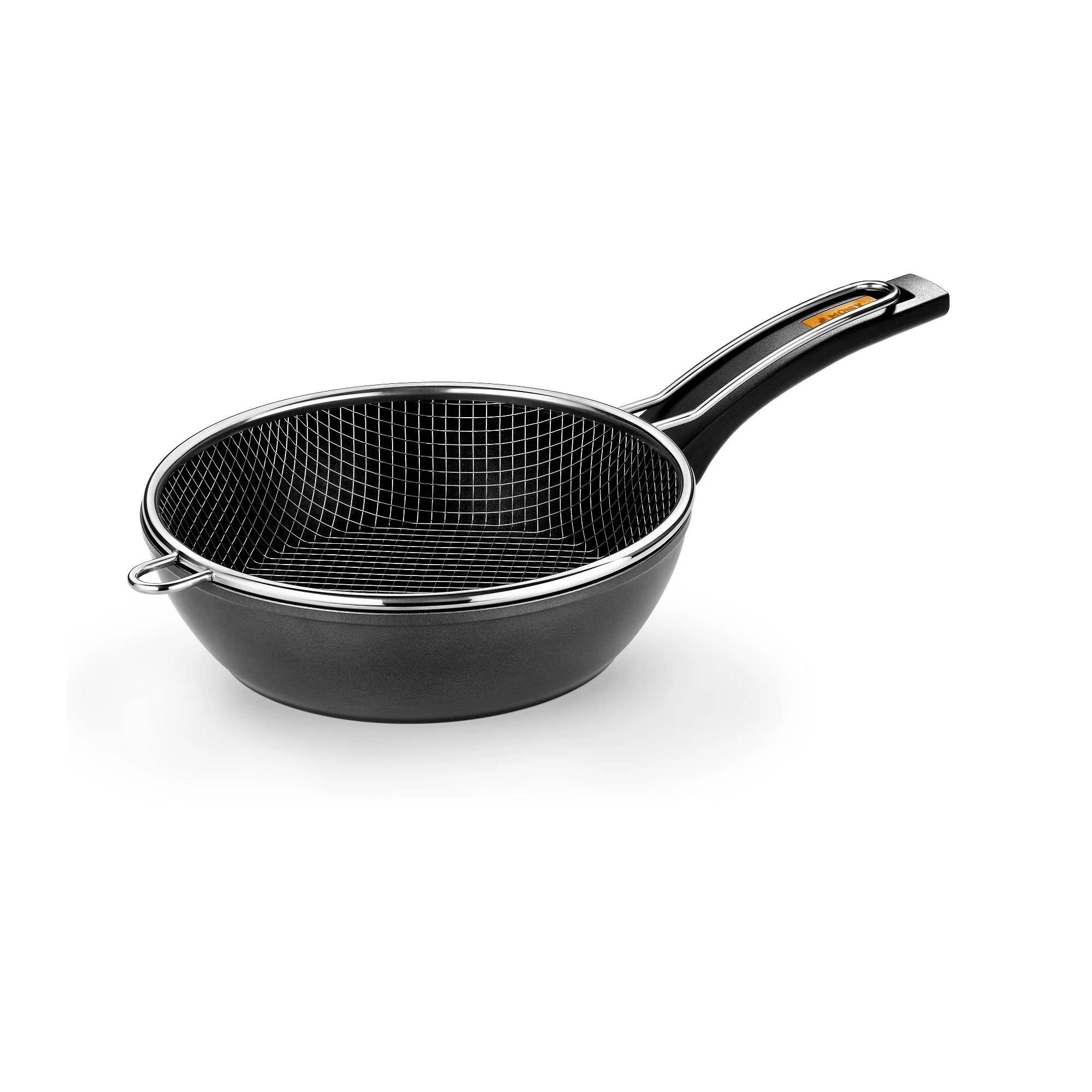Monix Fuego - Sartén Honda 24 y 28 cm con Cestillo, Antiadherentes, Aluminio Forjado, Cocina de Inducción, Gas y Vitrocerámica, Mango de Baquelita