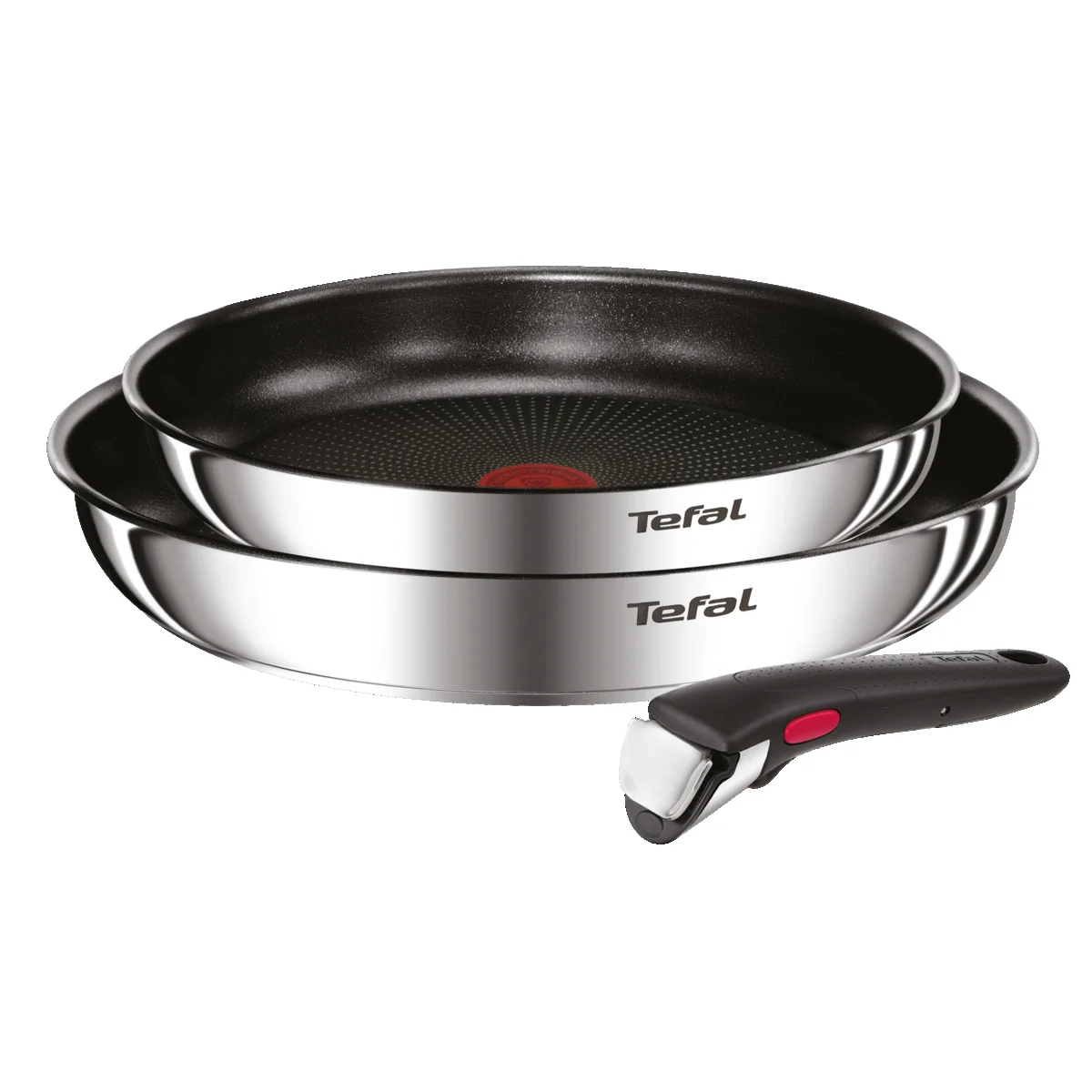 Set of 2 Tefal Wet Pans, 22 and 26 cm Pan, Interchangeable Handle, Non-stick, Titanium Coating, Thermo-signal, Space-saving