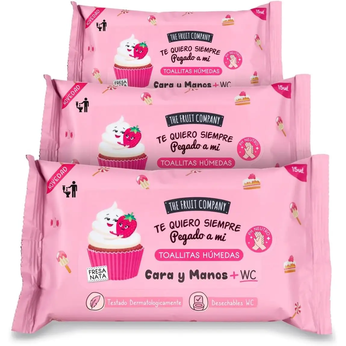 Toallitas húmedas Fresa Nata The Fruit Company para manos, cara y WC en formato bolsillo. Limpian en profundidad y en cualquier lugar. ¡Querrás llevarlas siempre pegadas a ti!