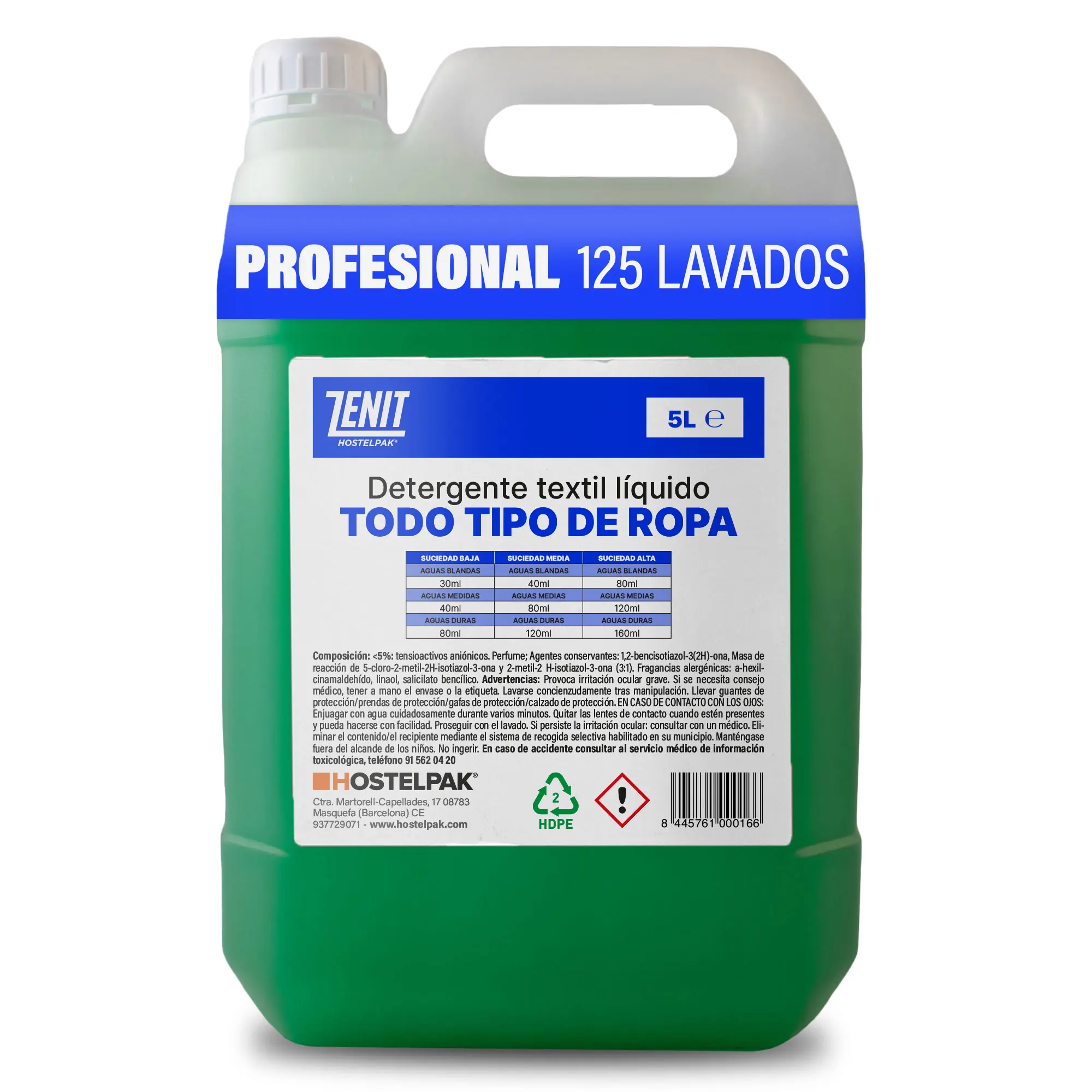 Hostelpak 5 l Detergente líquido Todo tipo de ropa 125 lavados jabon lavadora detergente liquido lavadora