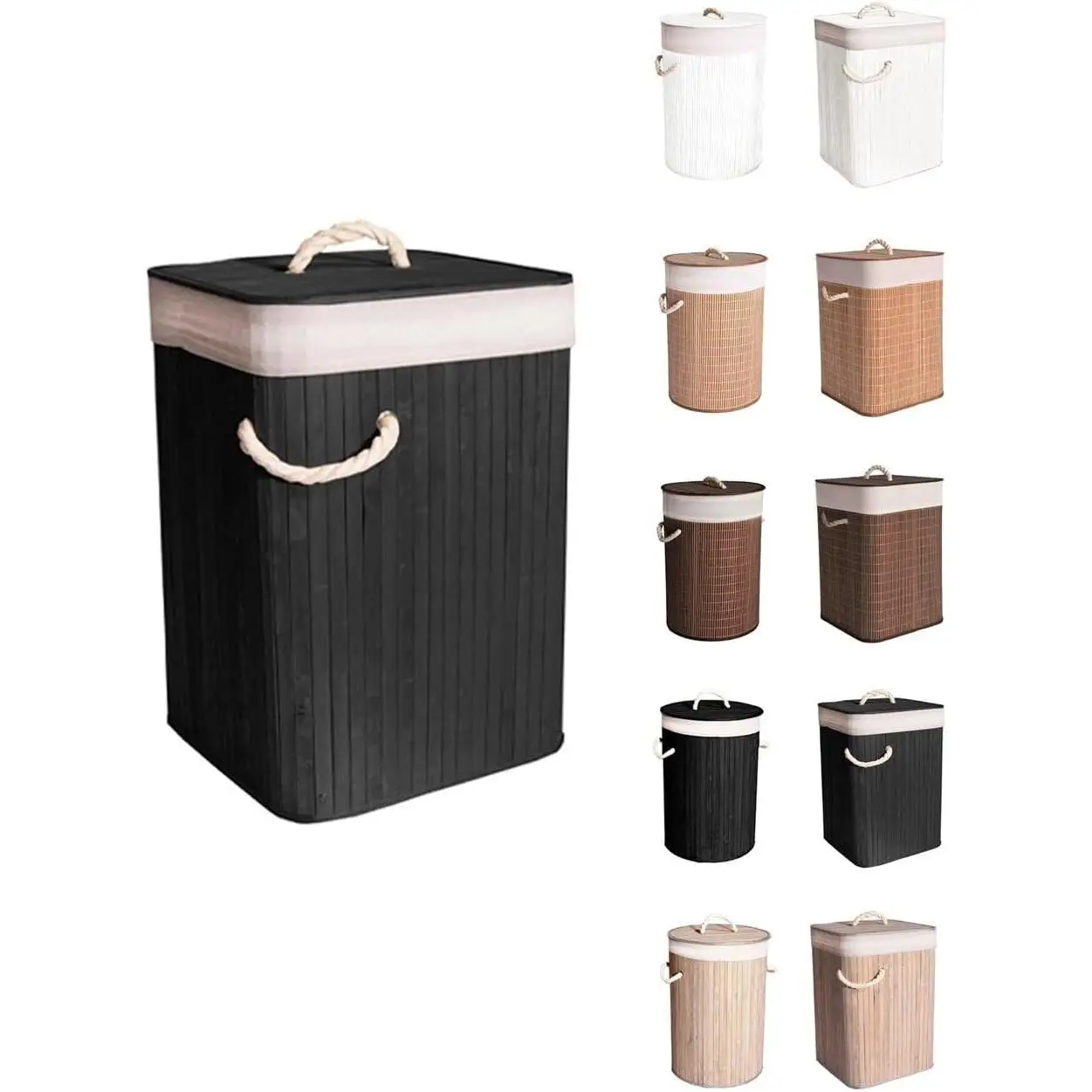 C.A - Cesto de Ropa Sucia Bambú con Bolsa Extraíble y Asas - Cesta de la Colada Plegable con Tapa