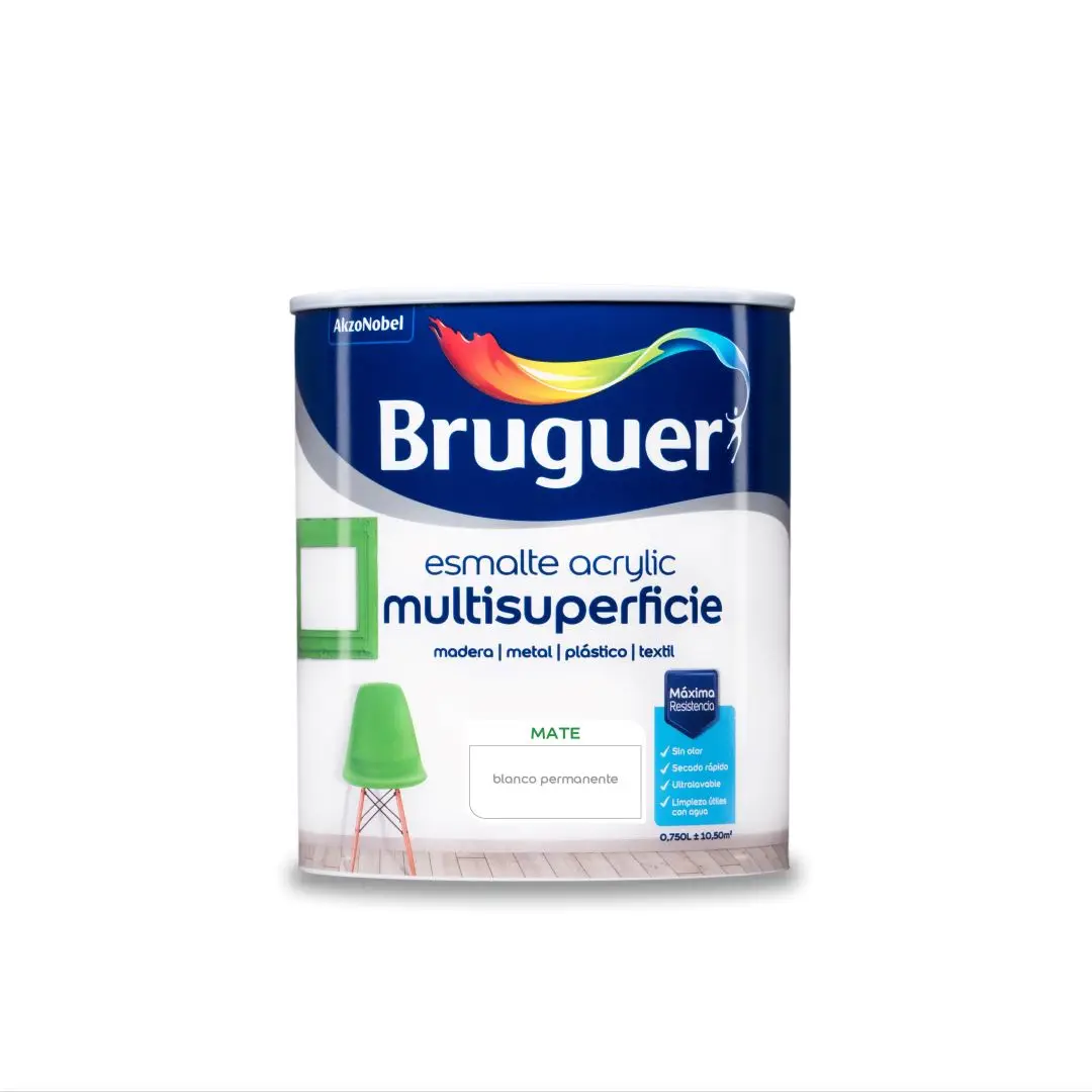 BRUGUER-Pintura Esmalte Acrylic Multisuperficie Mate Blanco 750 ml