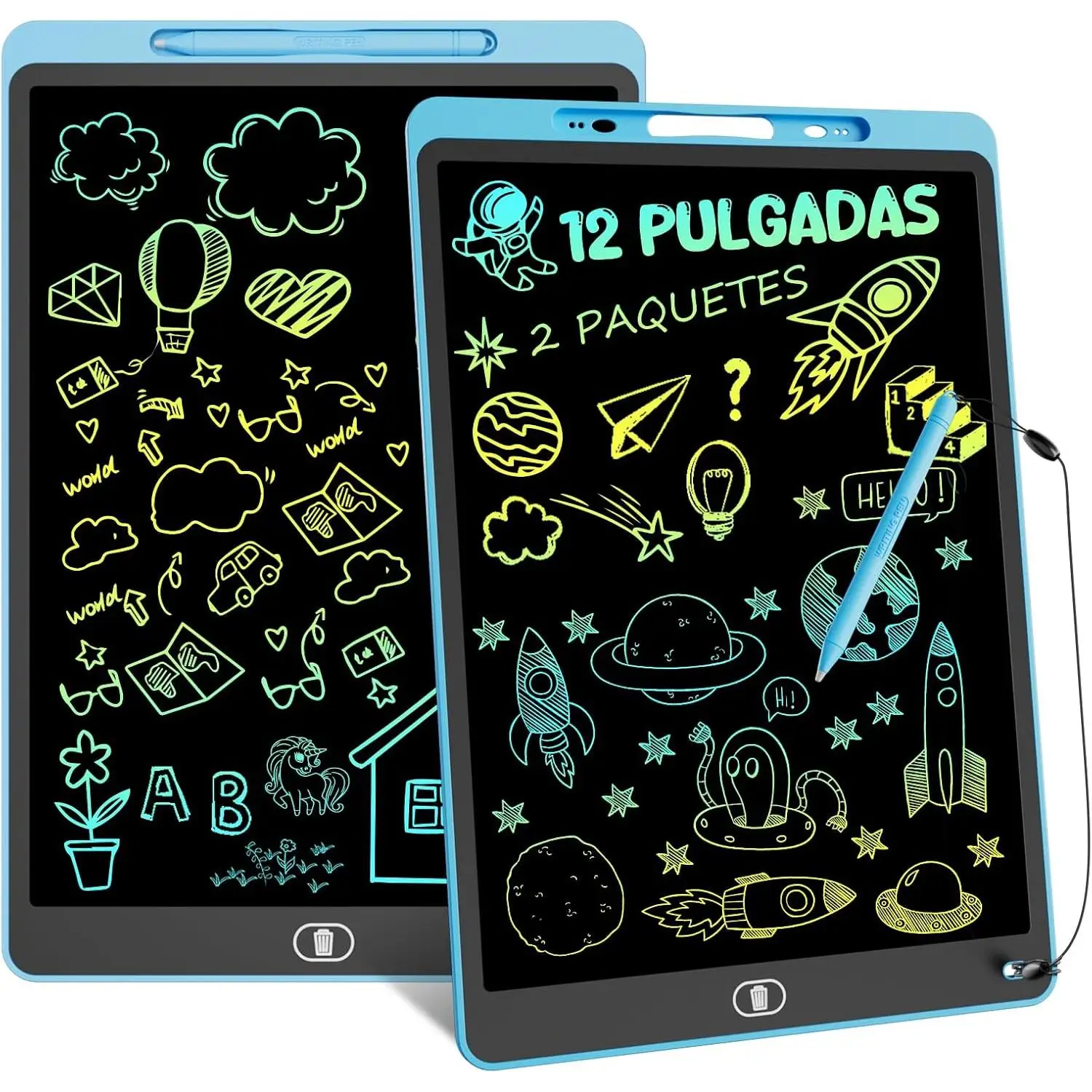 12 Pulgadas 2 Packs Tableta Escritura LCD Color, Electight Tablet Escritura Pantalla Colorido Infantil, Juguetes Educativo Niños con Borrable y Bloqueo Función, Hogar, Escuela