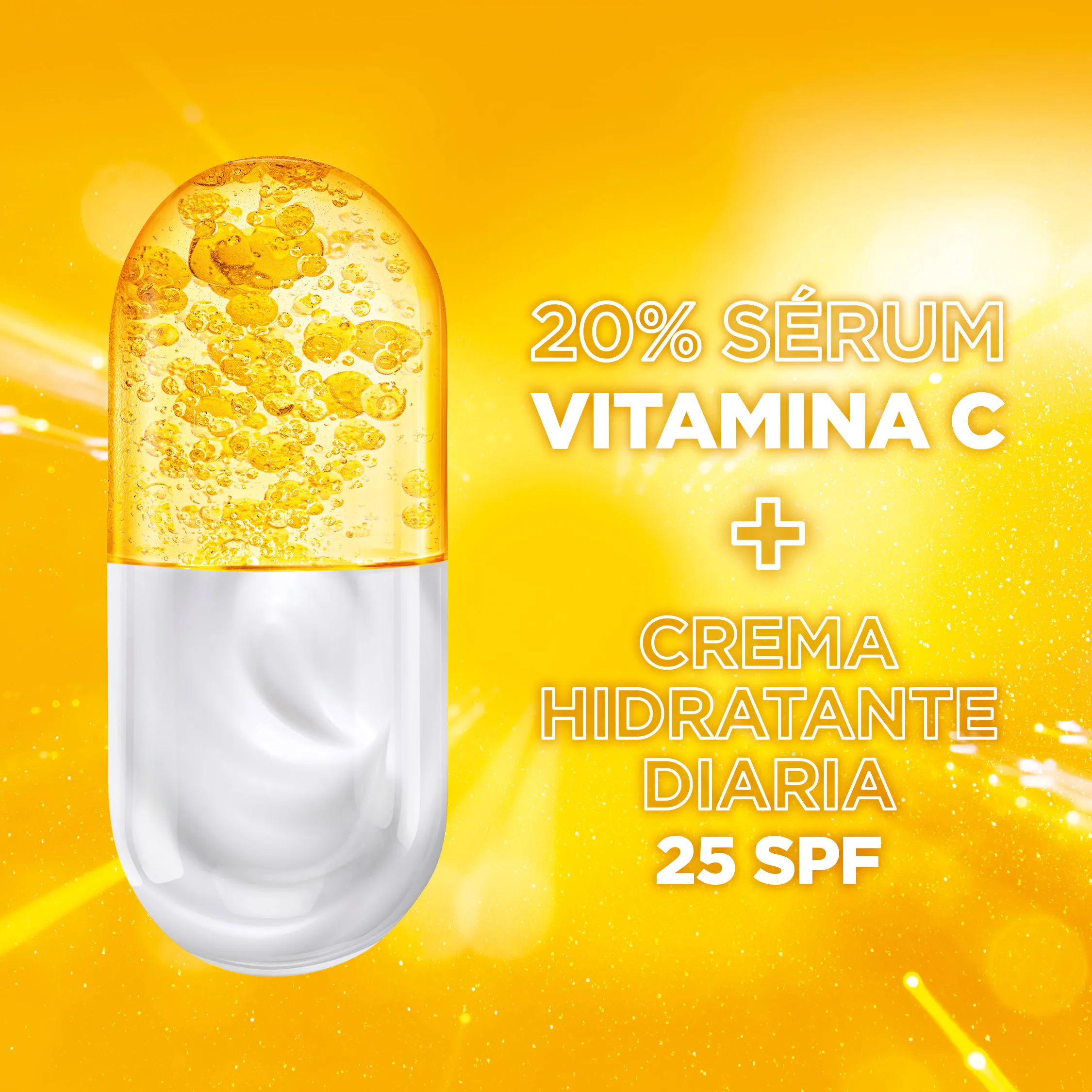 Garnier |   Serum cream with spf 25. High concentration of serum with vitamin c and sun protection to protect the skin from sun blemishes. Ultra light and moisturizing formula 50ml