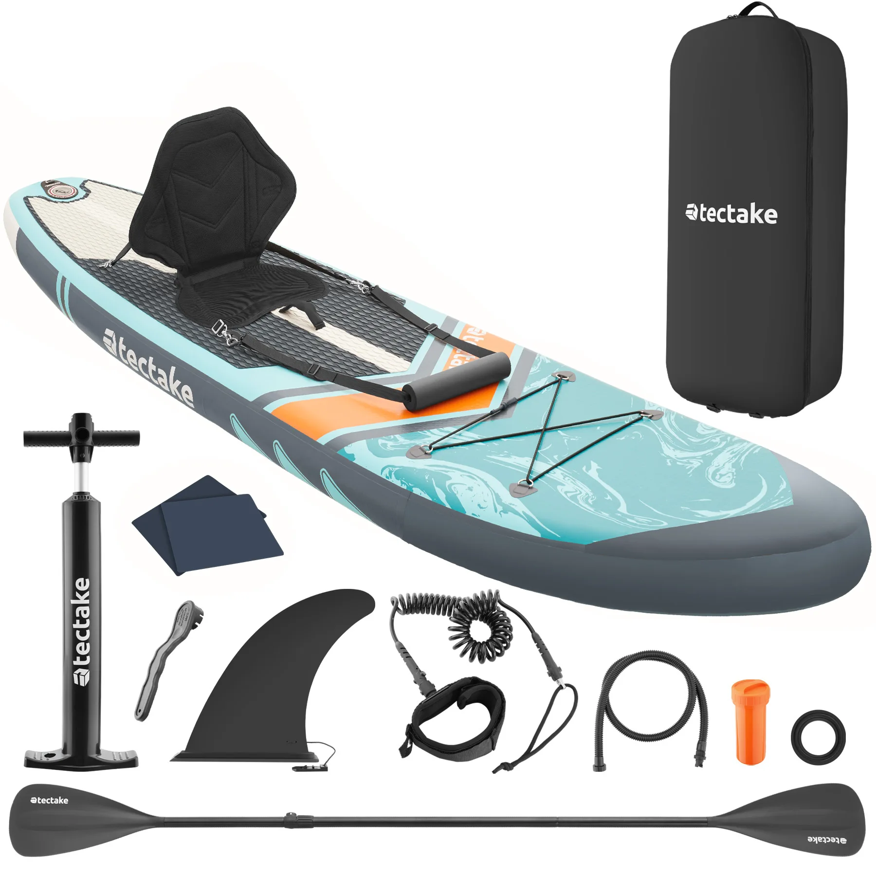 Tectake - Tabla de paddle surf Zenon, Hinchable 2 en 1, Set completo, Asiento Kayak, Stand Up Paddle, Accesorios Paddle Surf, Padel Surf Hinchable, Gran estabilidad, Correa de sujeción para el pie,